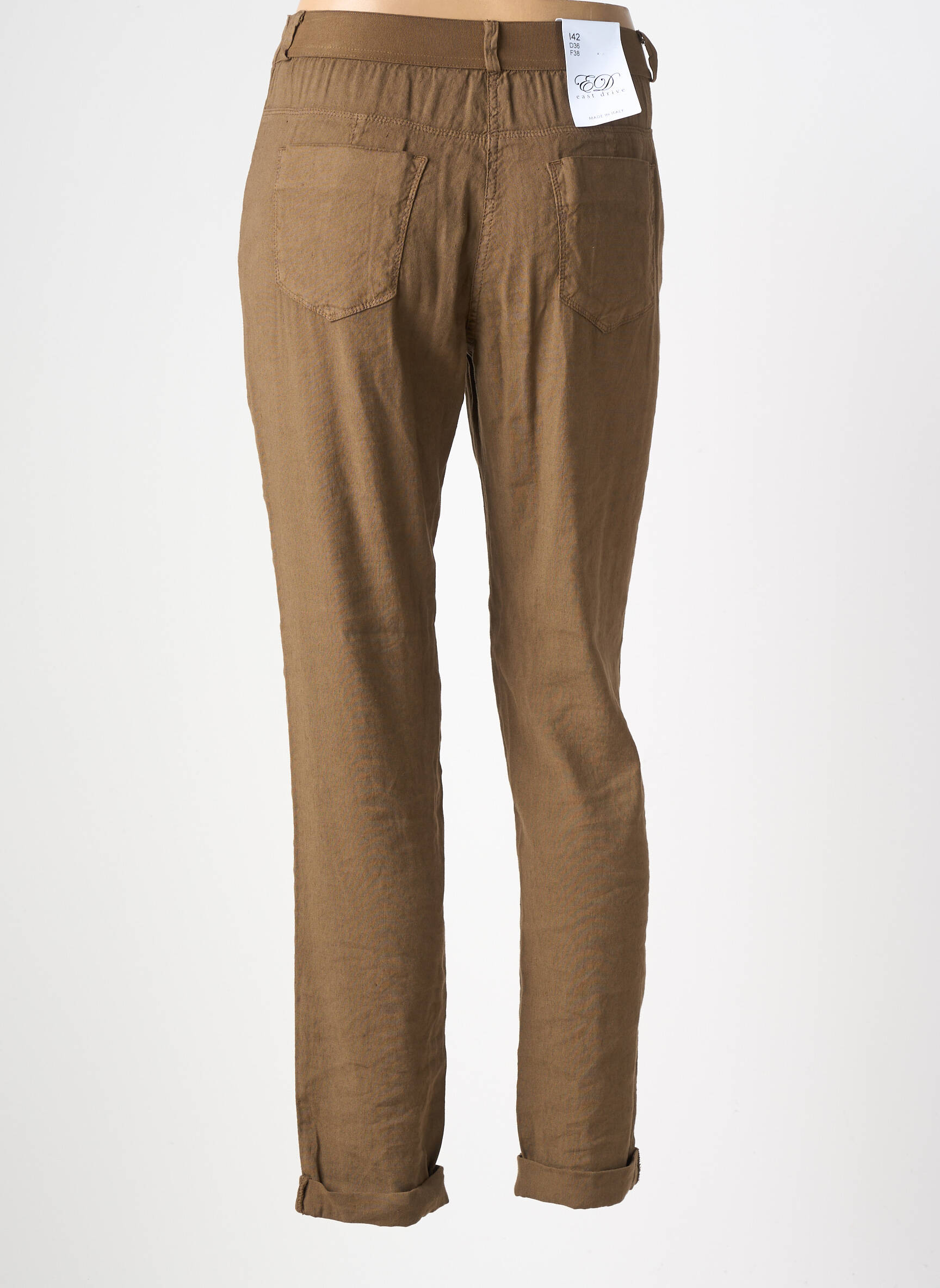Pantalon slim tissage popeline taille normale marron EAST DRIVE femme