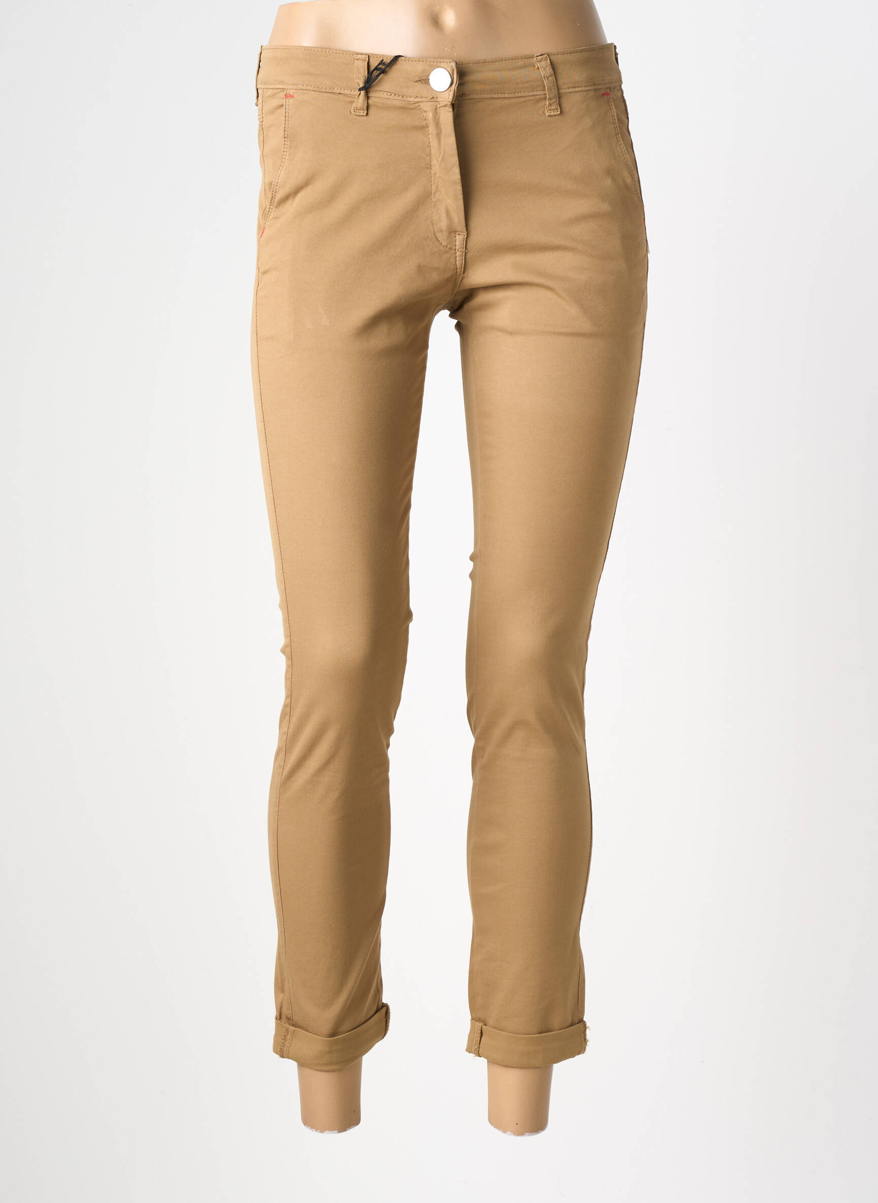 Pantalon chino tissage popeline taille normale marron EAST DRIVE femme