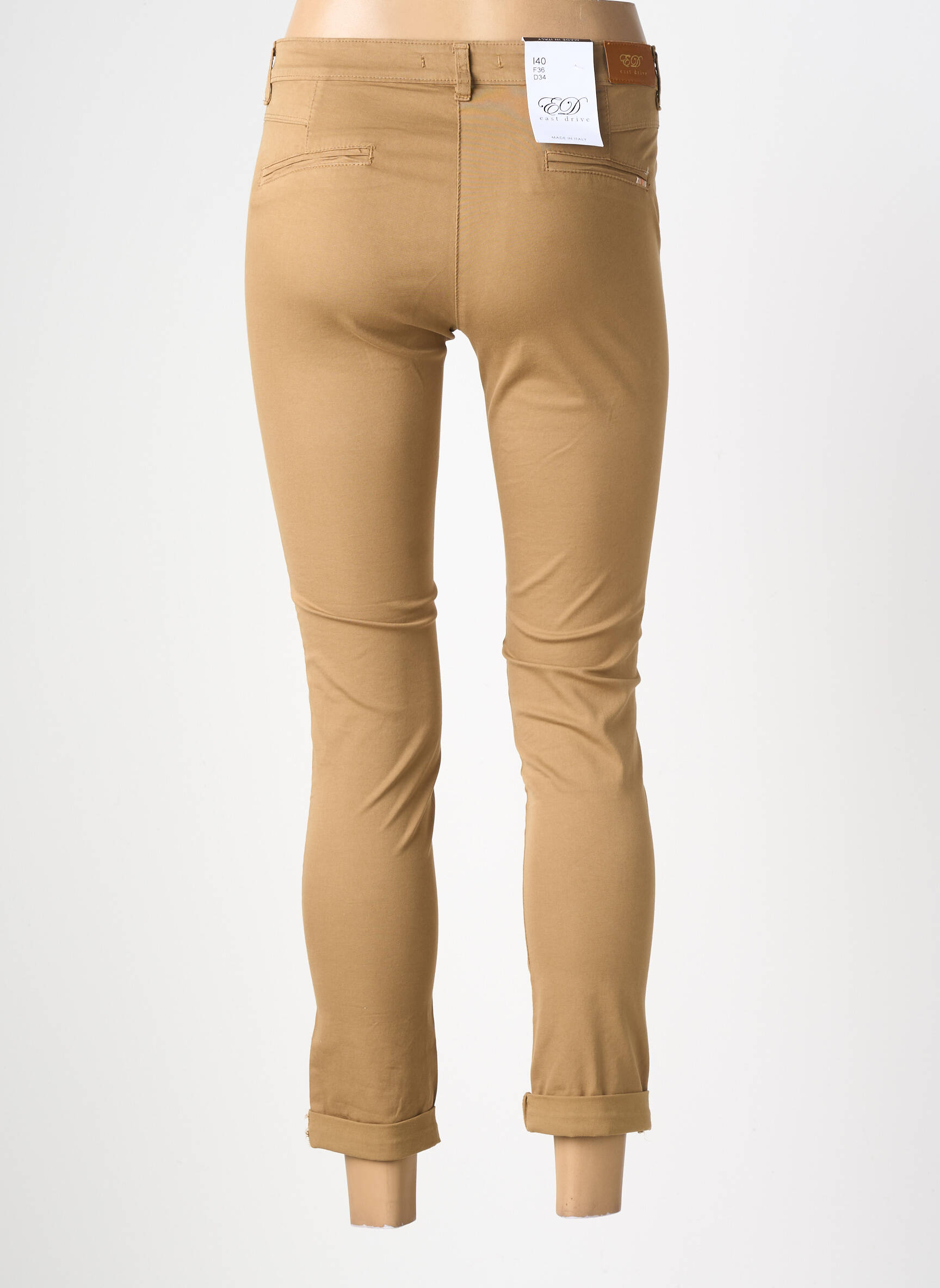 Pantalon chino tissage popeline taille normale marron EAST DRIVE femme