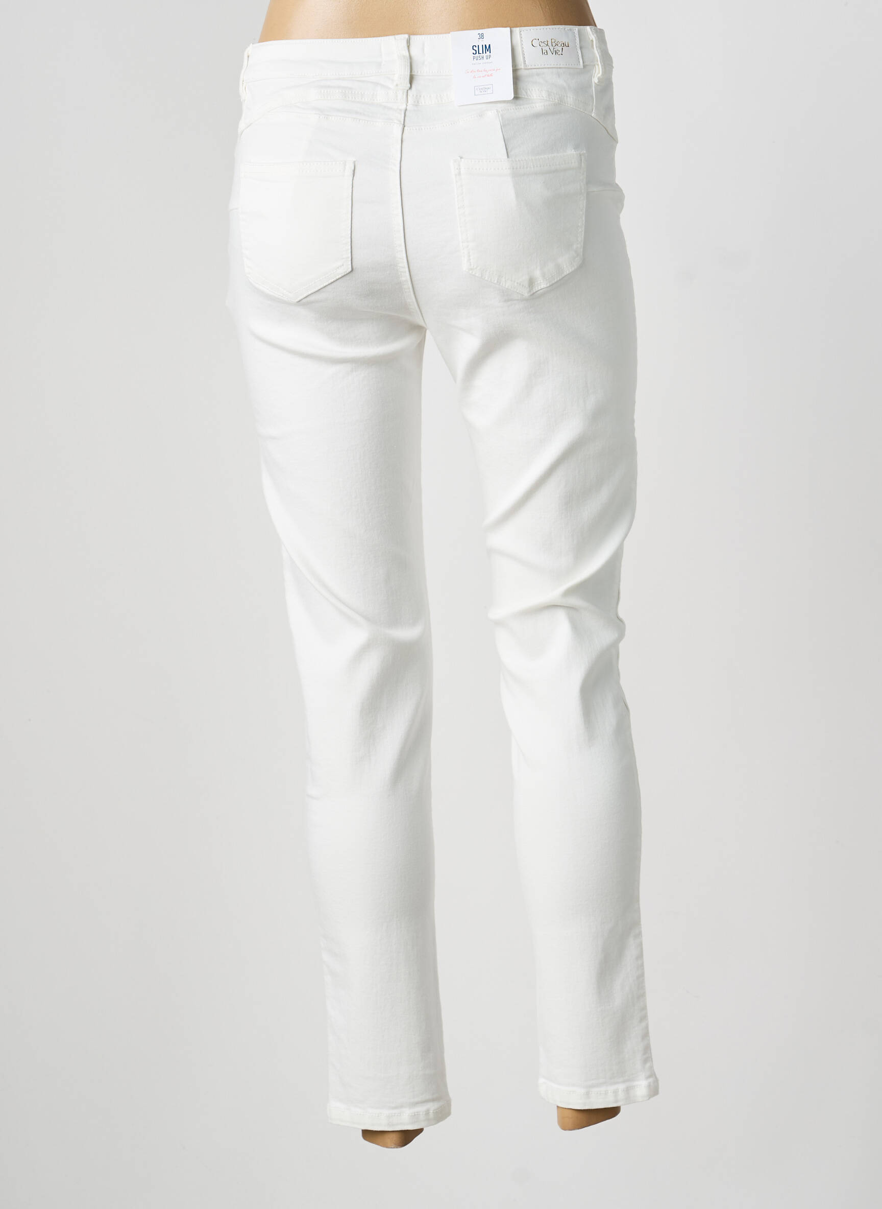 Jeans coupe slim tissage brut taille normale blanc C'EST BEAU LA VIE femme