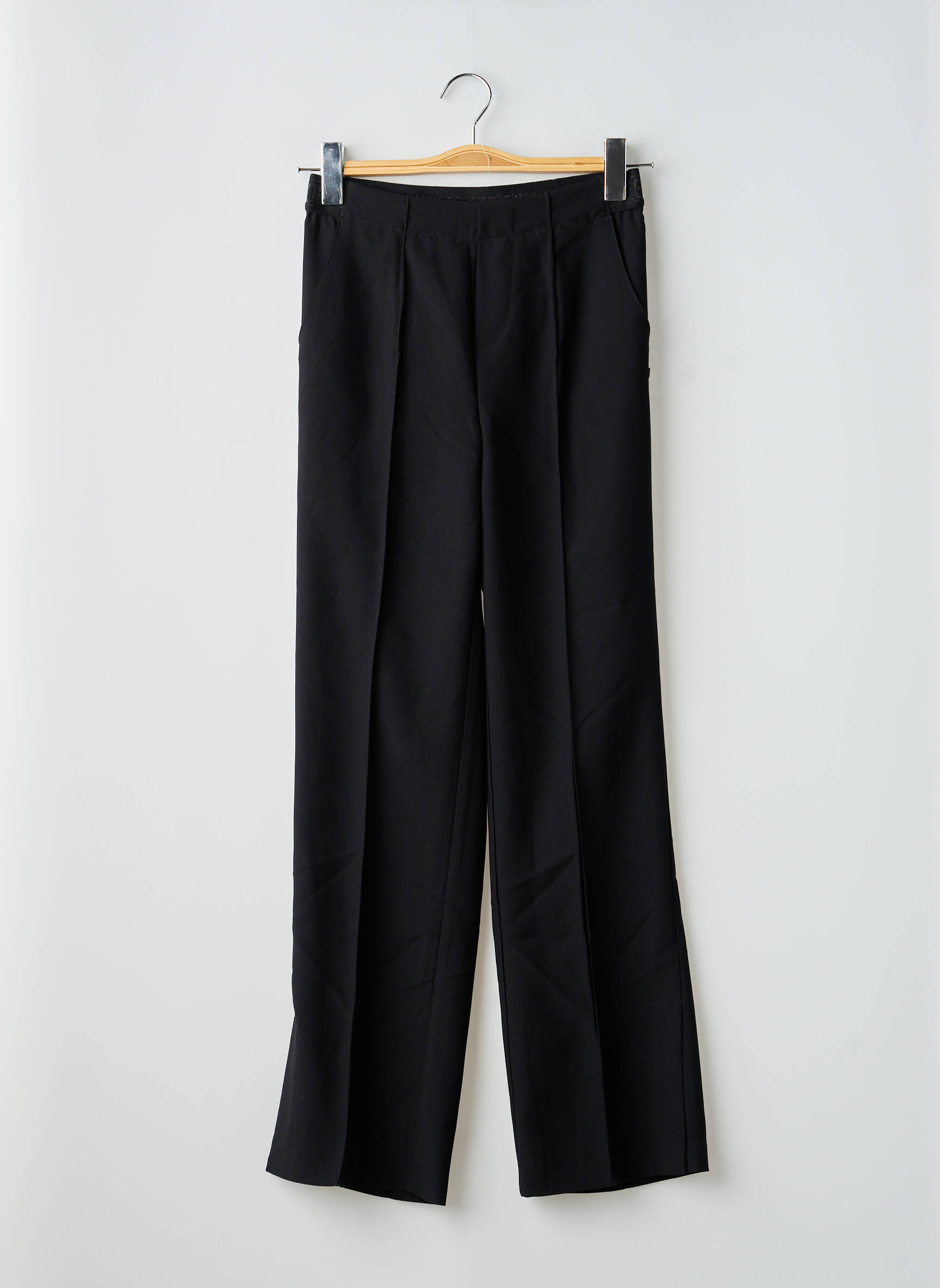 Pantalon droit tissage crêpe taille normale noir LE TEMPS DES CERISES femme
