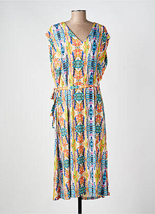 Robe mi-longue imprimé fantaisie manches courtes bleu TINTA STYLE femme