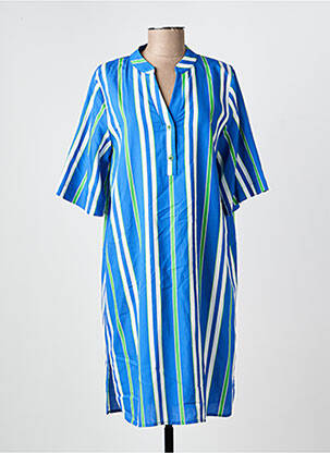 Robe mi-longue tissage crêpe manches courtes bleu O'MER femme