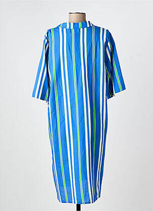 Robe mi-longue tissage crêpe manches courtes bleu O'MER femme