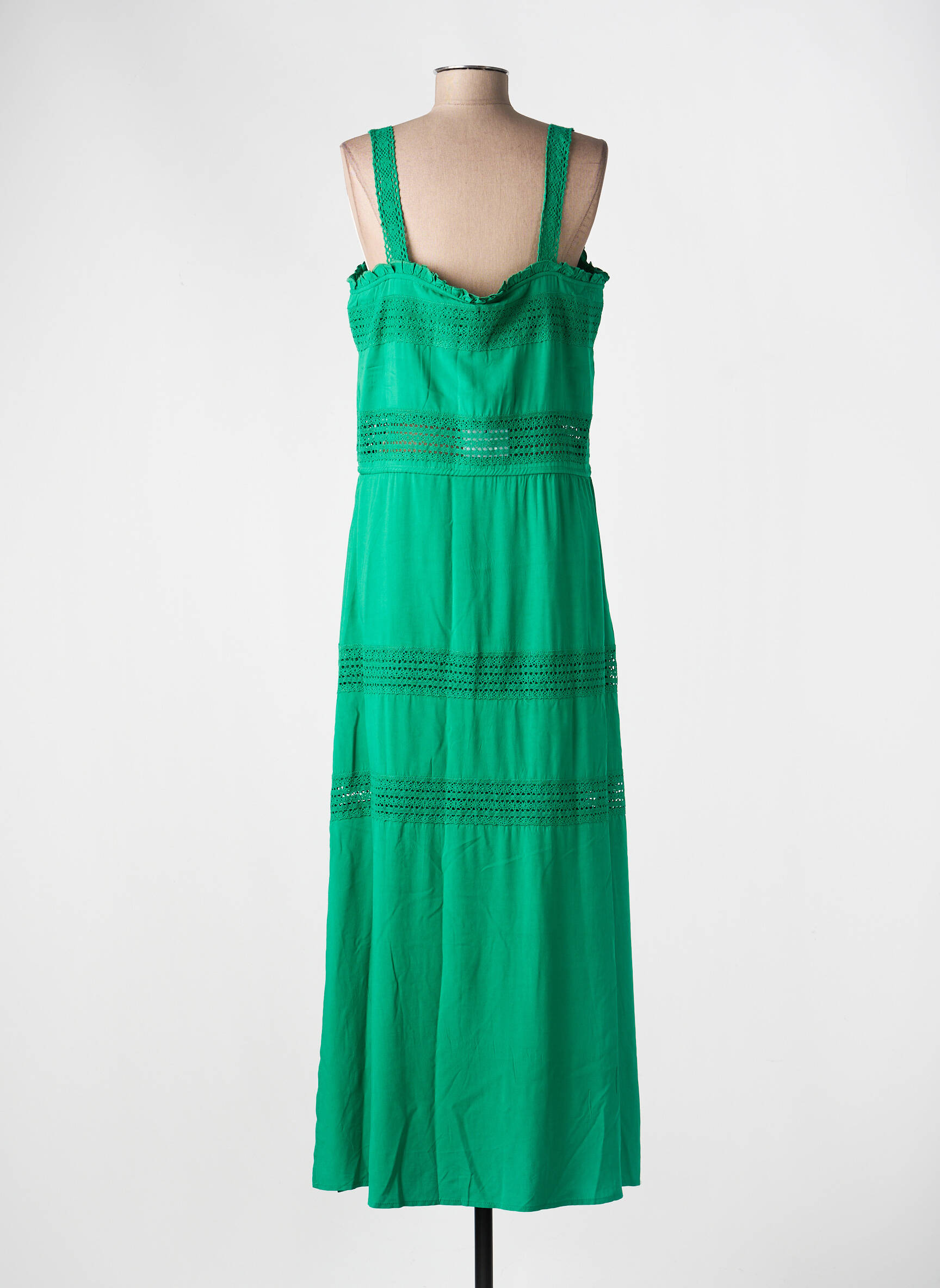 Robe longue coupe cintrée fines bretelles vert FREEMAN T.PORTER femme