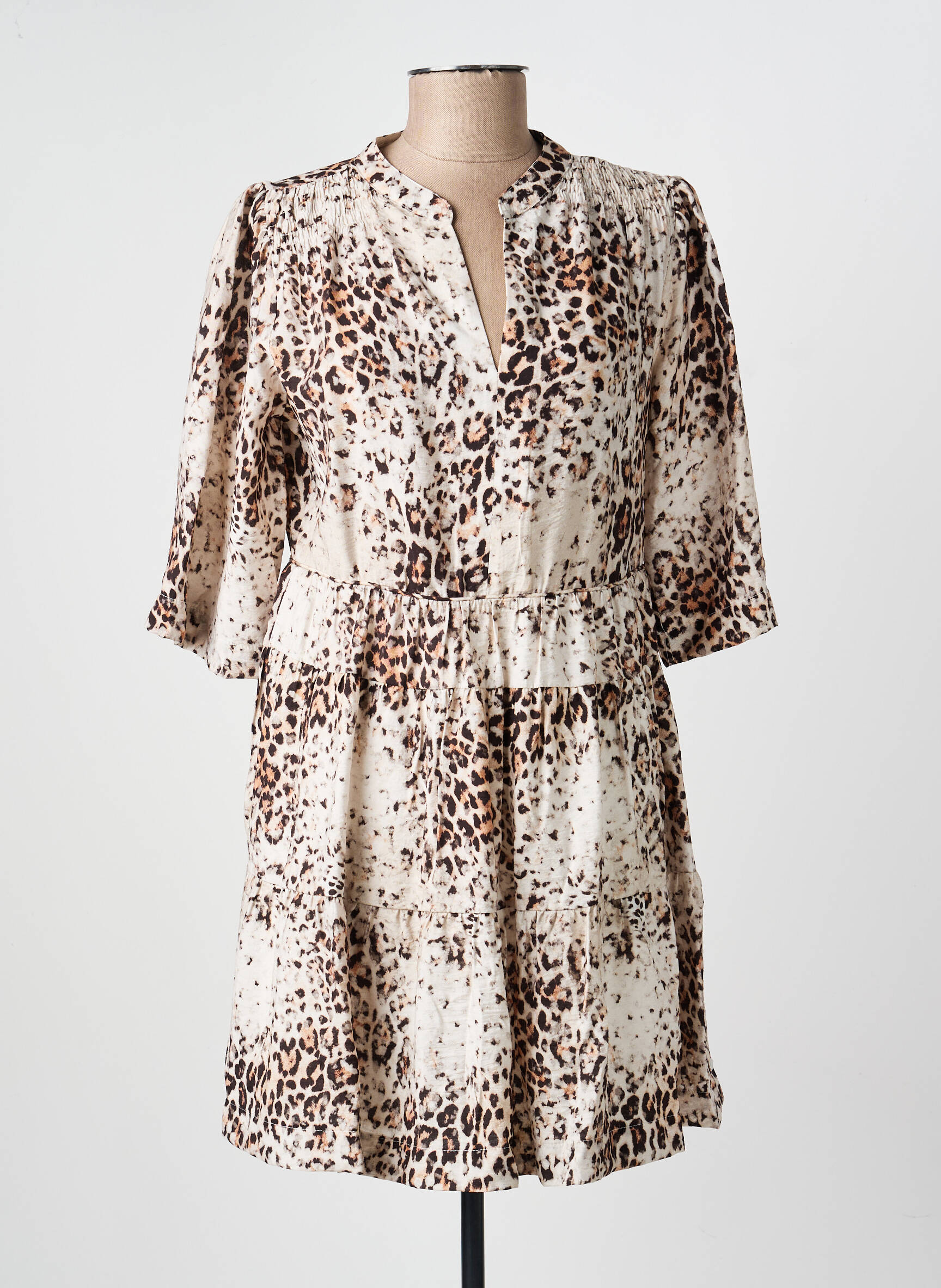 Robe courte manches 3/4 manches 3/4 beige FREEMAN T.PORTER femme