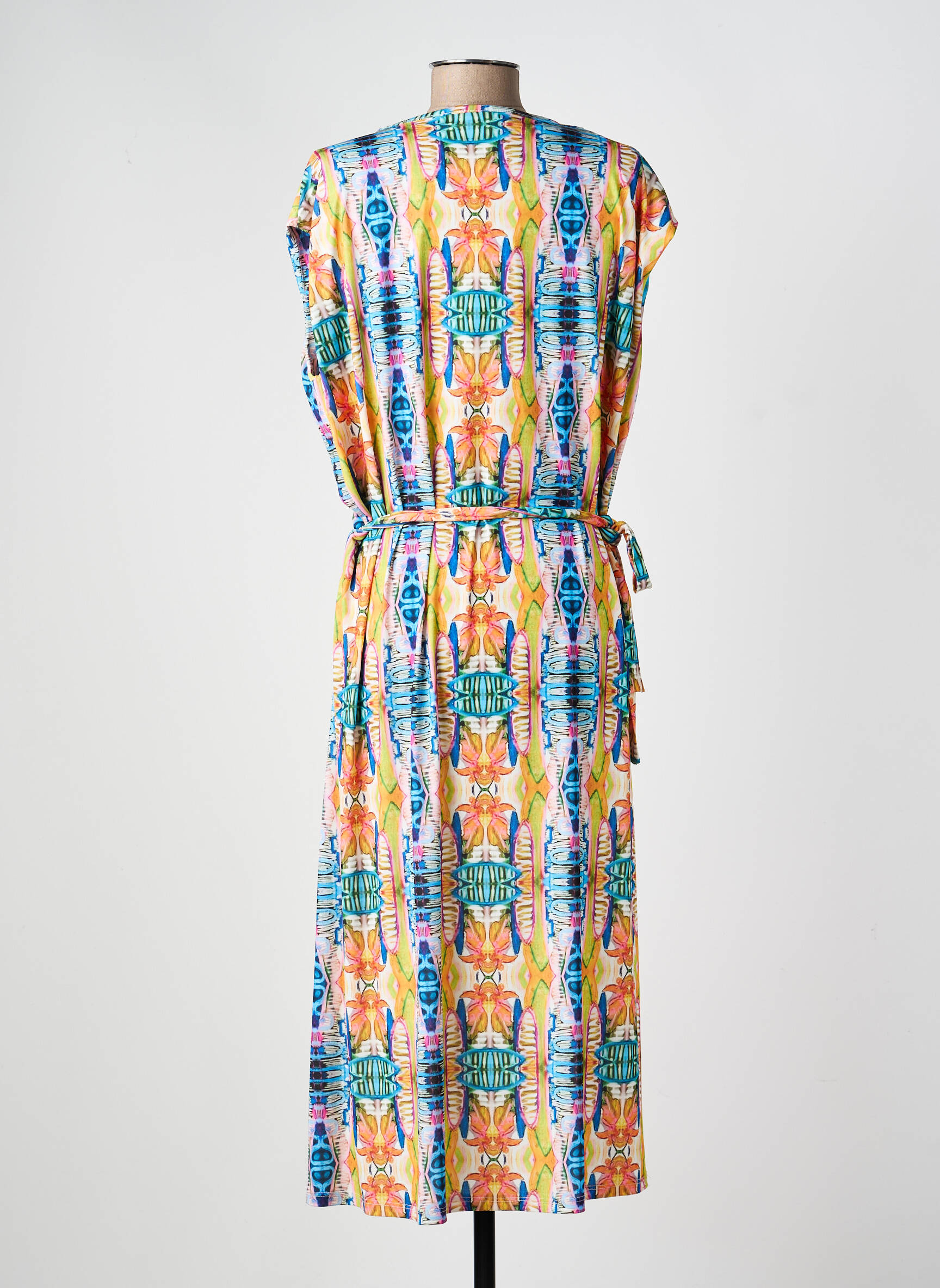 Robe mi-longue imprimé fantaisie manches courtes bleu TINTA STYLE femme