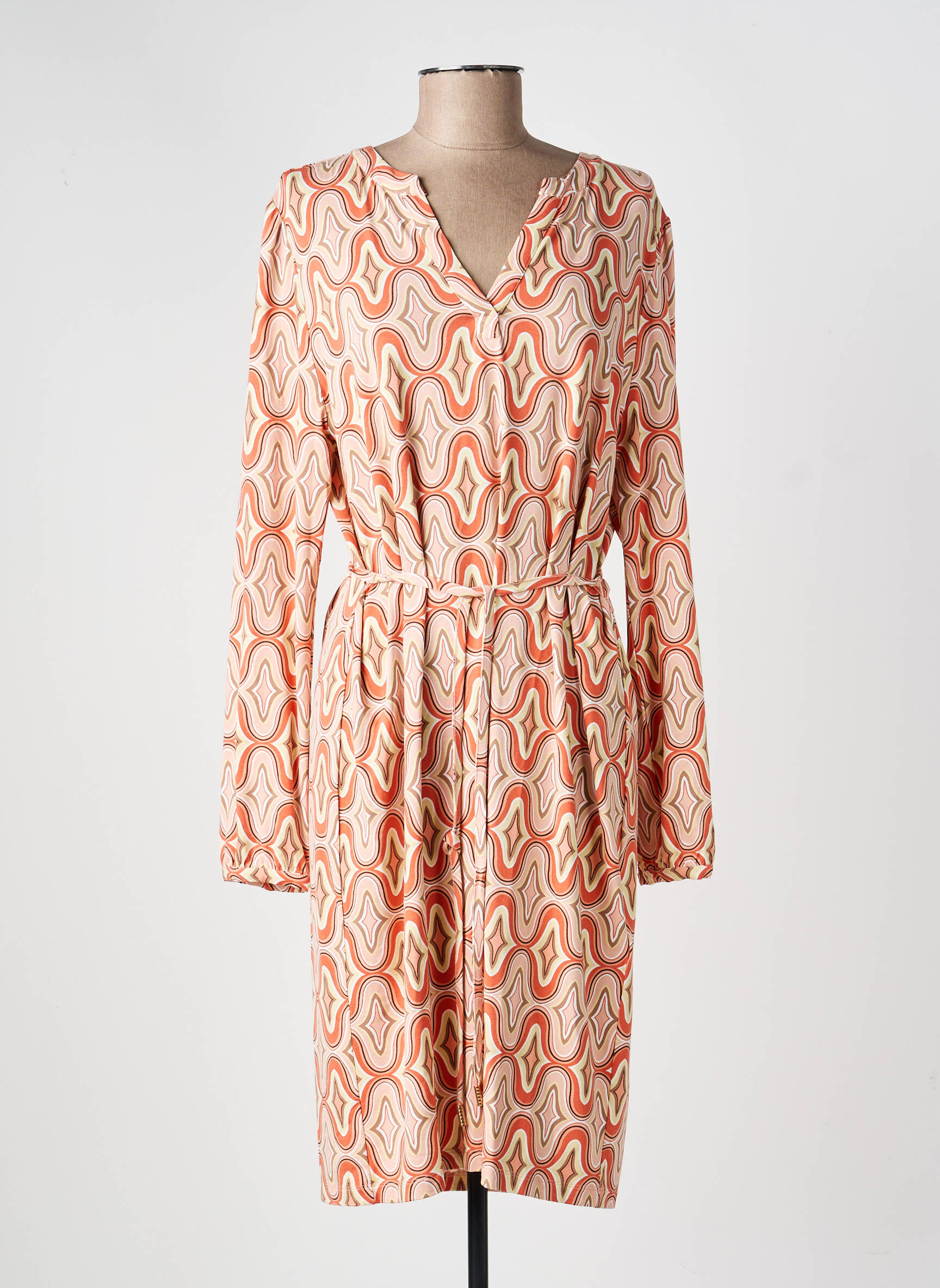 Robe mi-longue imprimé fantaisie manches longues rose ESQUALO femme