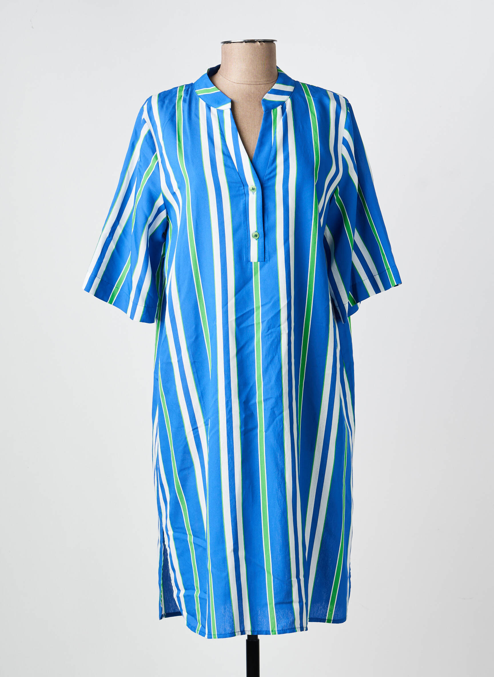 Robe mi-longue tissage crêpe manches courtes bleu O'MER femme