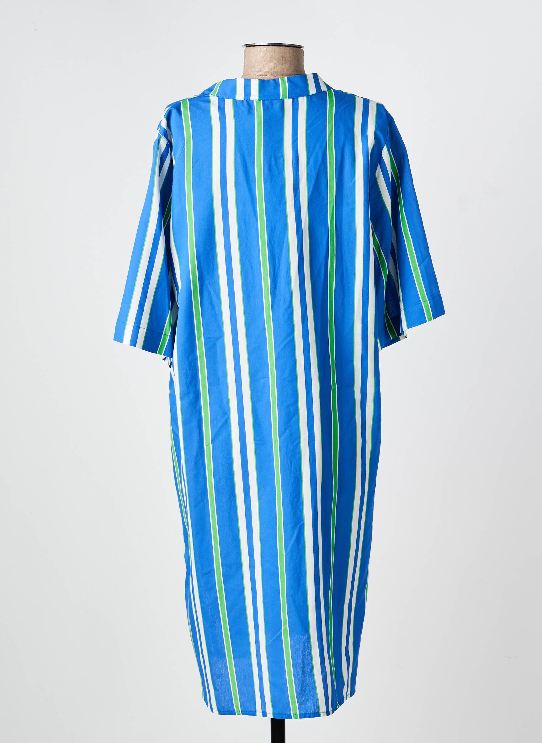 Robe mi-longue tissage crêpe manches courtes bleu O'MER femme