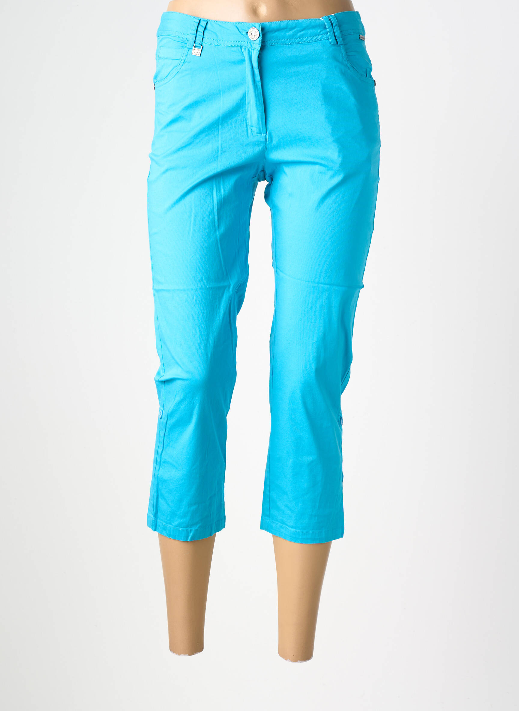 Pantacourt tissage popeline taille normale bleu AGATHE & LOUISE femme
