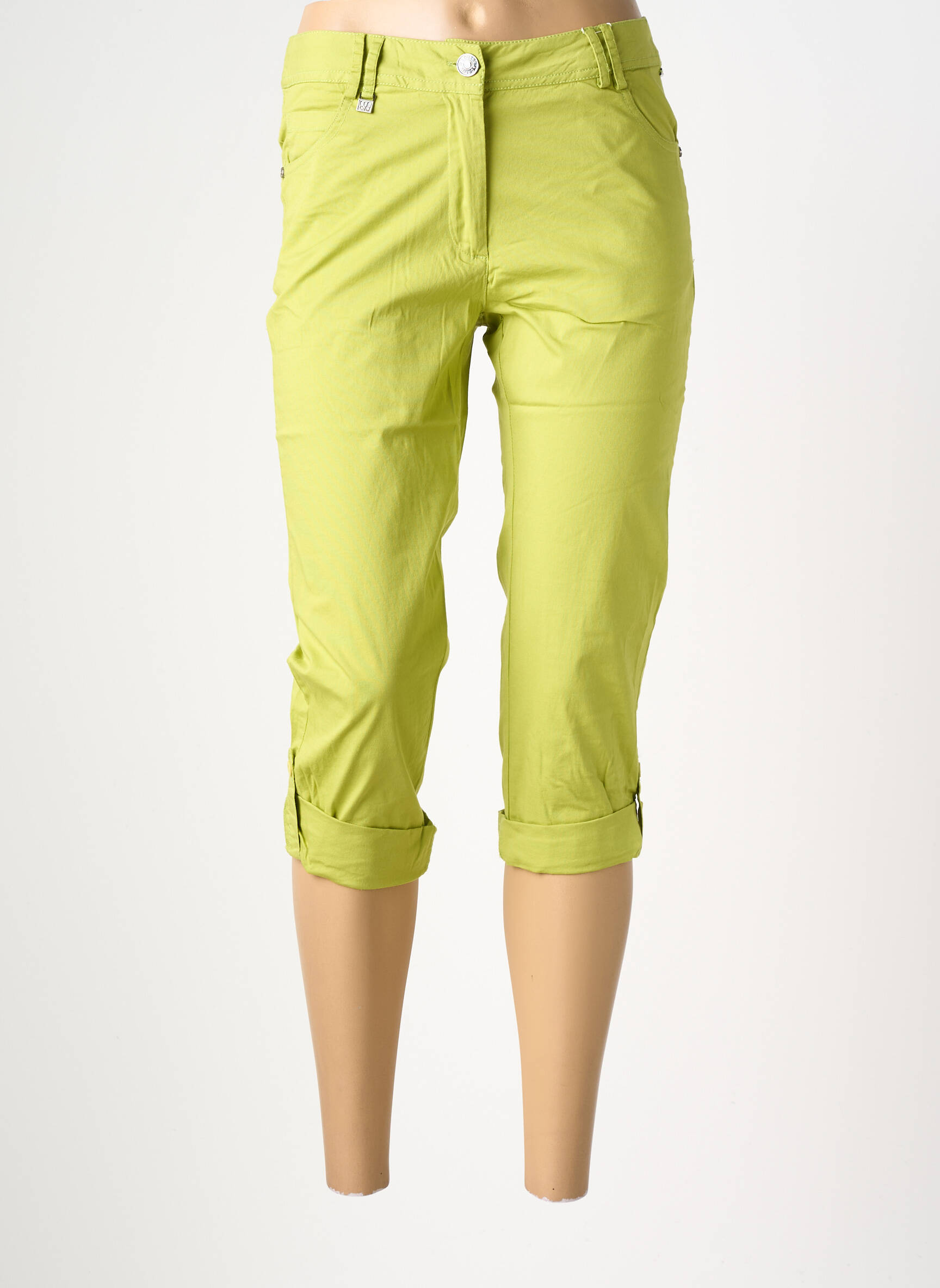 Pantacourt tissage popeline taille normale vert AGATHE & LOUISE femme