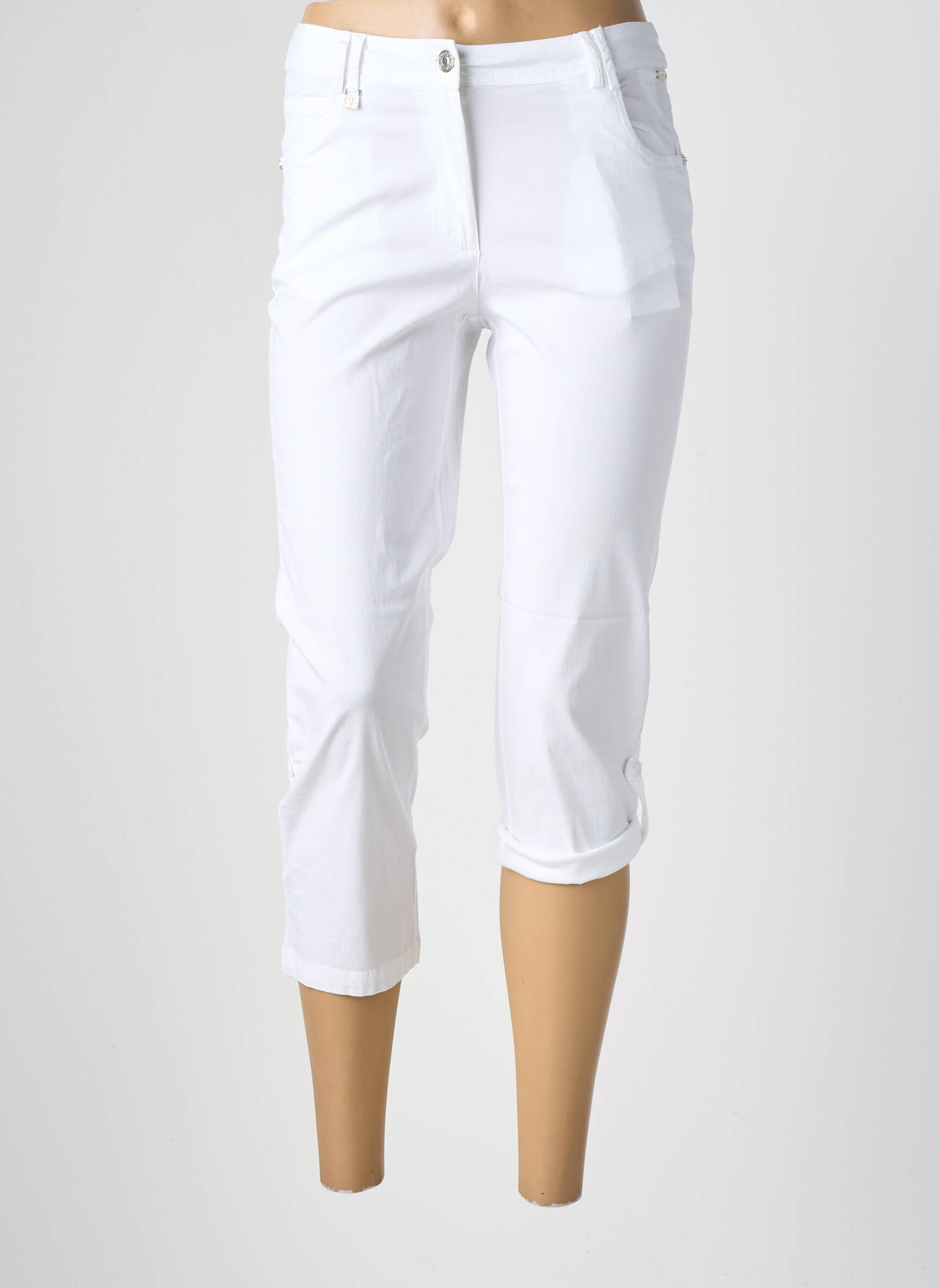 Pantacourt tissage popeline taille normale blanc AGATHE & LOUISE femme