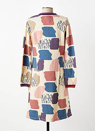 Robe mi-longue imprimé fantaisie manches longues beige MADE IN SENS femme
