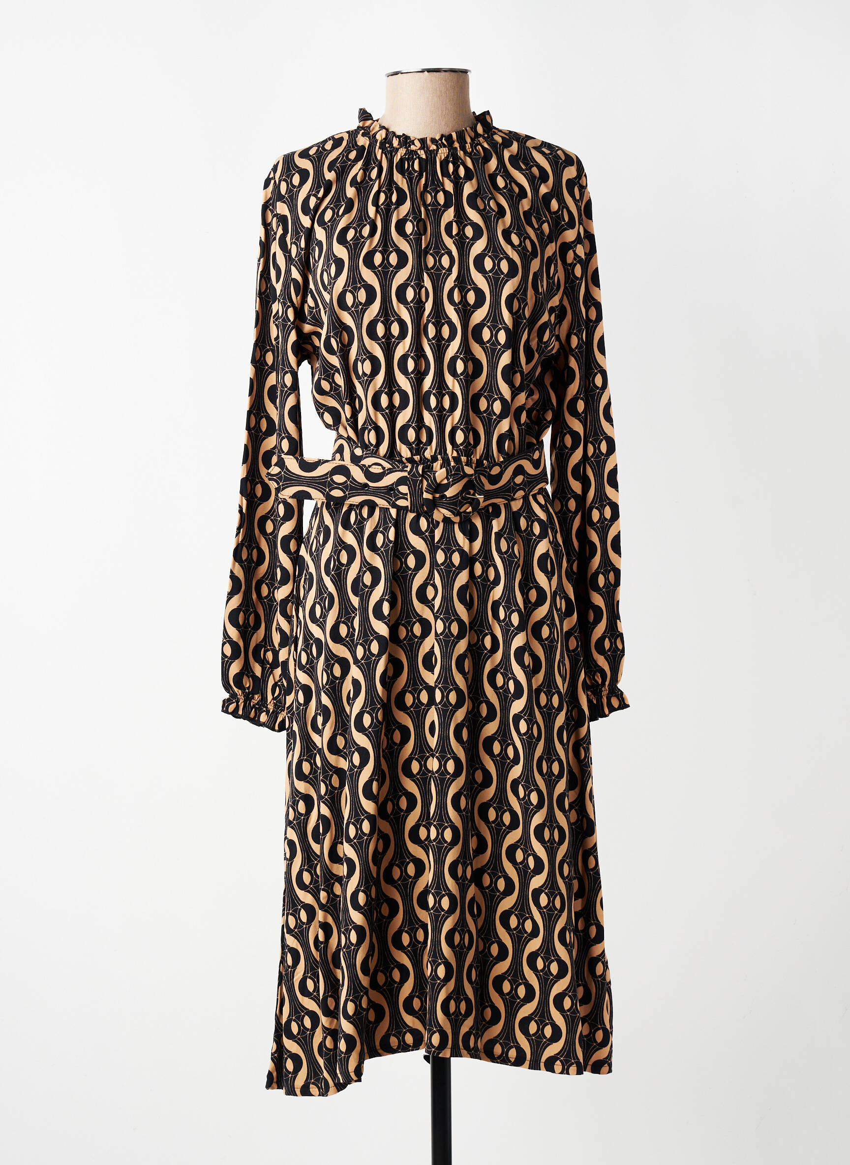 Robe longue imprimé fantaisie manches longues noir MADEMOISELLE YEYE femme