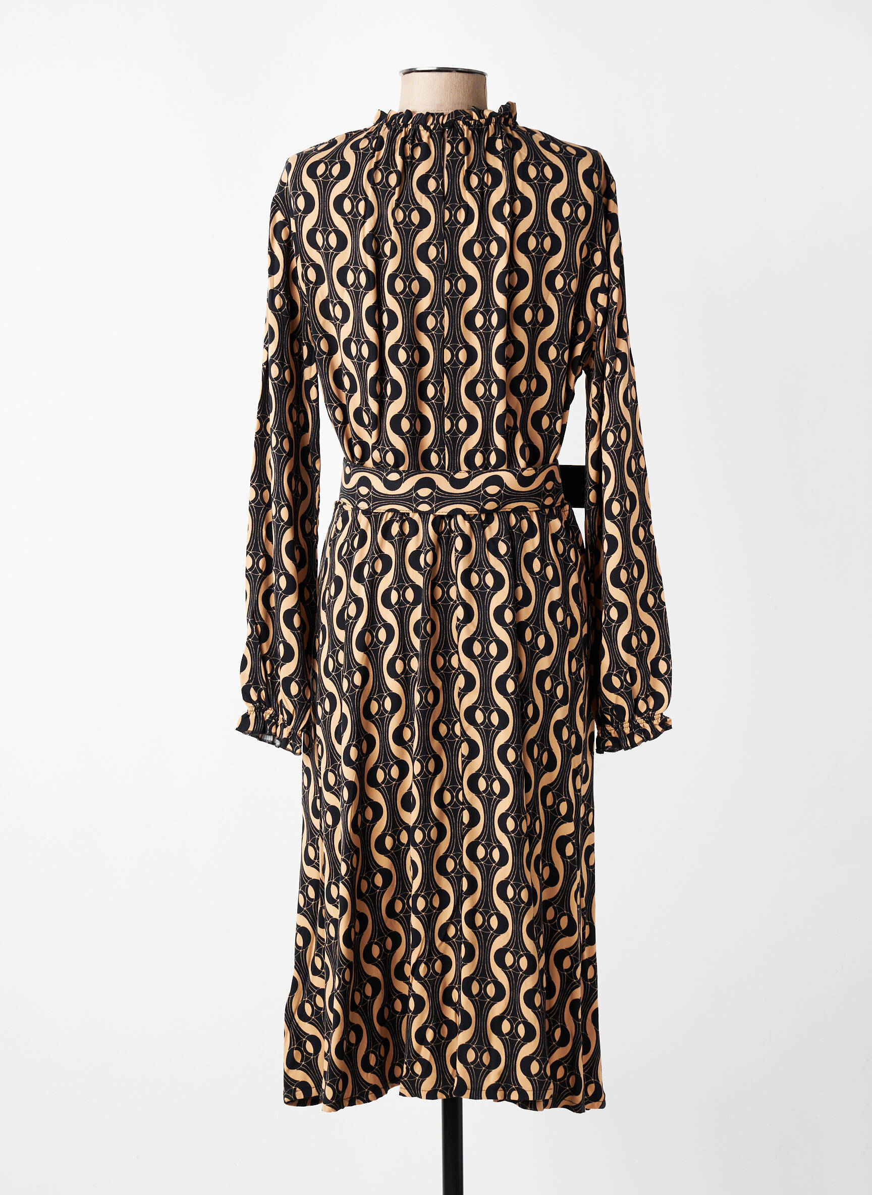 Robe longue imprimé fantaisie manches longues noir MADEMOISELLE YEYE femme
