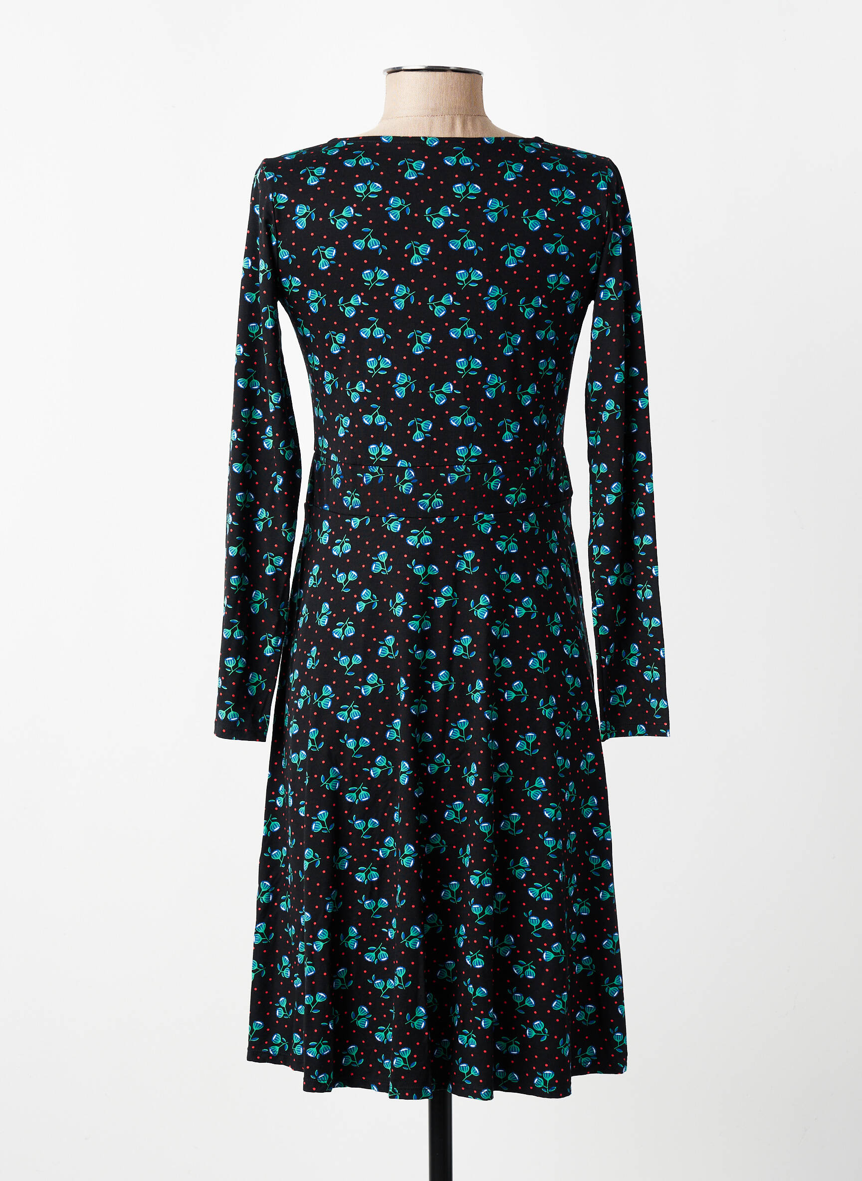 Robe mi-longue imprimé fantaisie manches longues noir PRINCESSE NOMADE femme