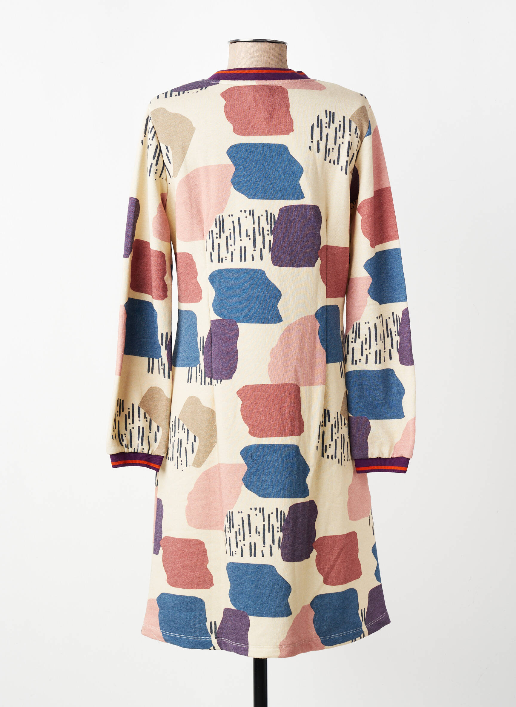 Robe mi-longue imprimé fantaisie manches longues beige MADE IN SENS femme