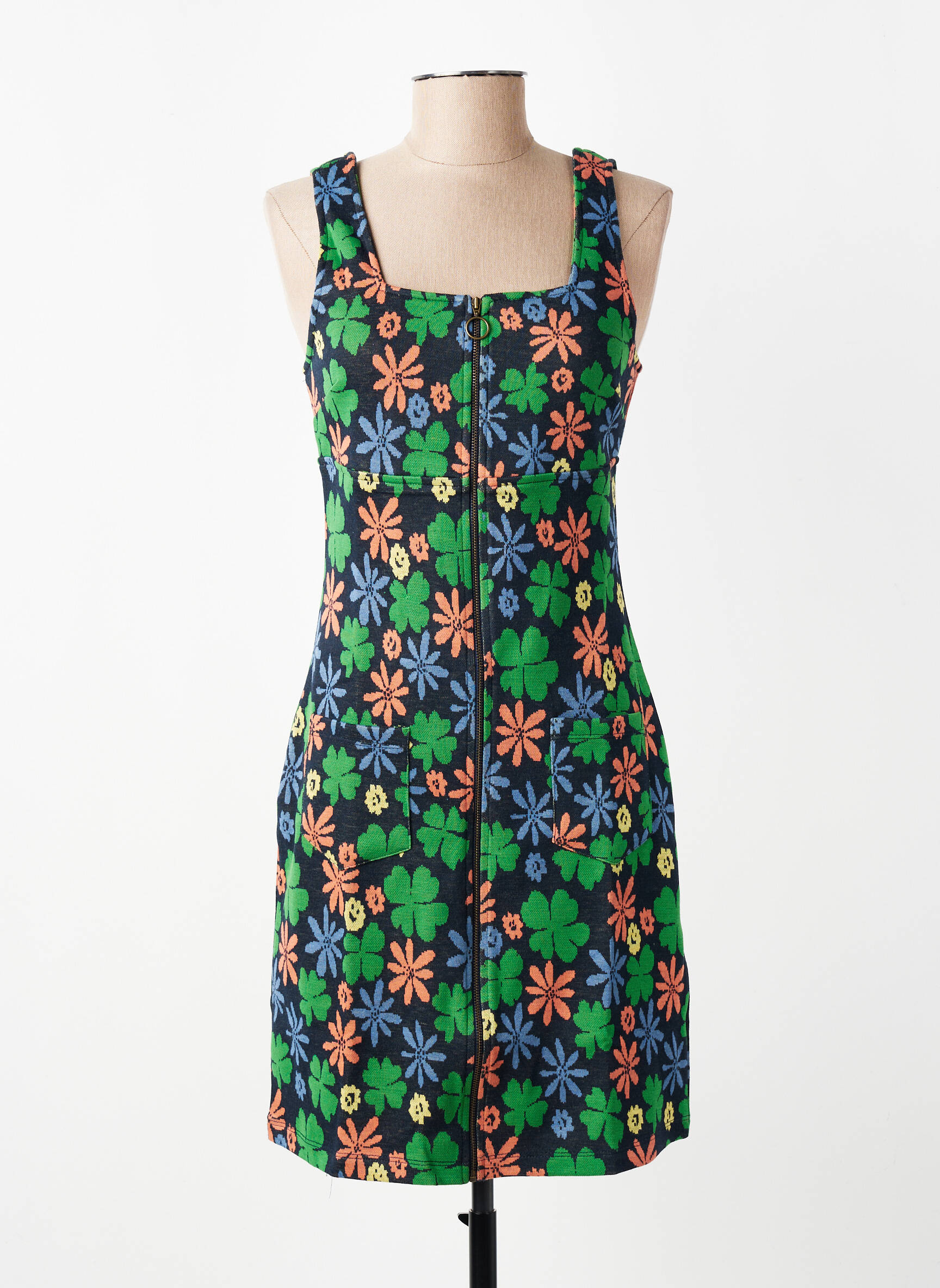 Robe mi-longue imprimé fleurs fines bretelles bleu WHO'S THAT GIRL femme