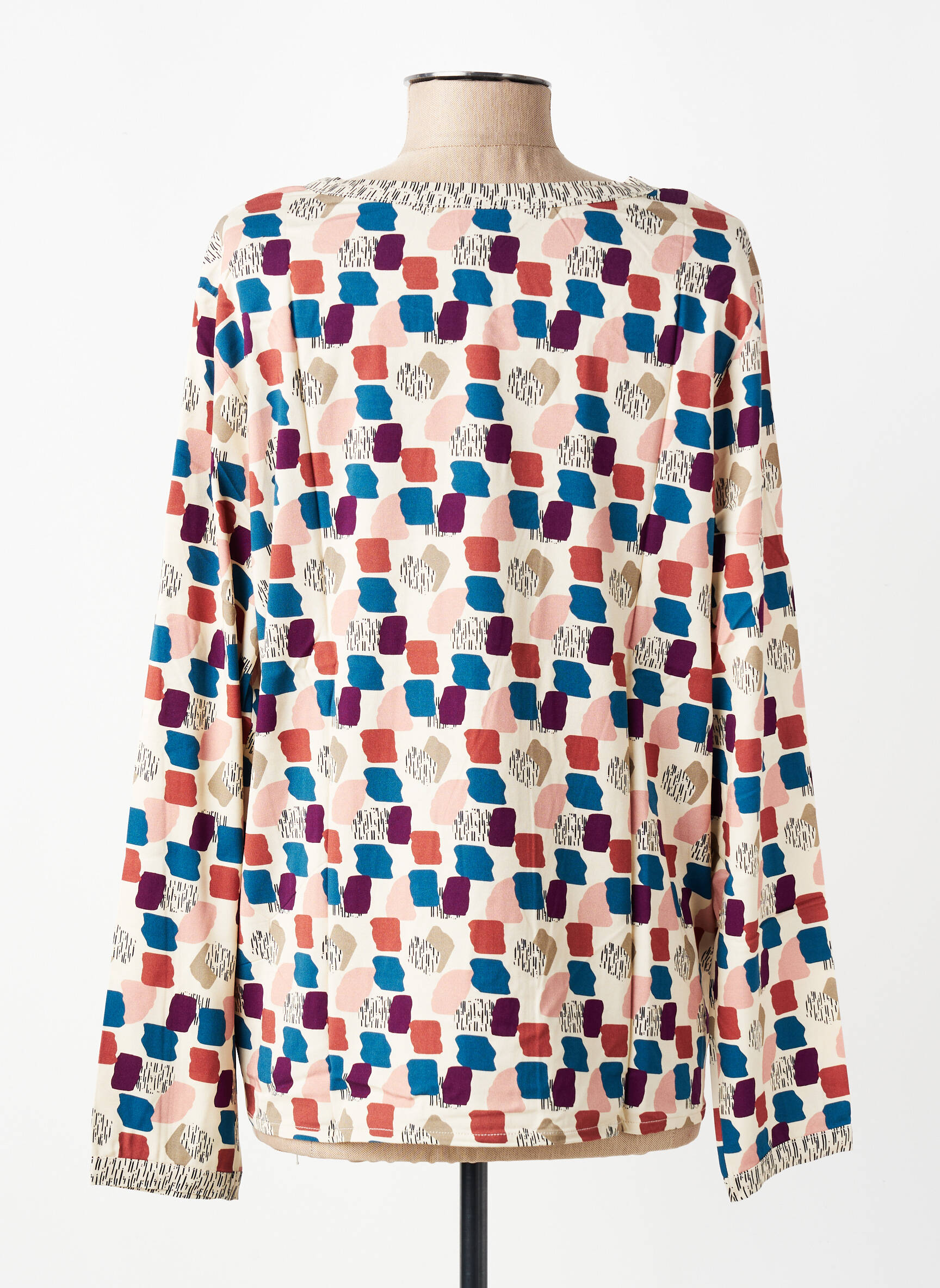 Blouse imprimé fantaisie manches longues beige MADE IN SENS femme