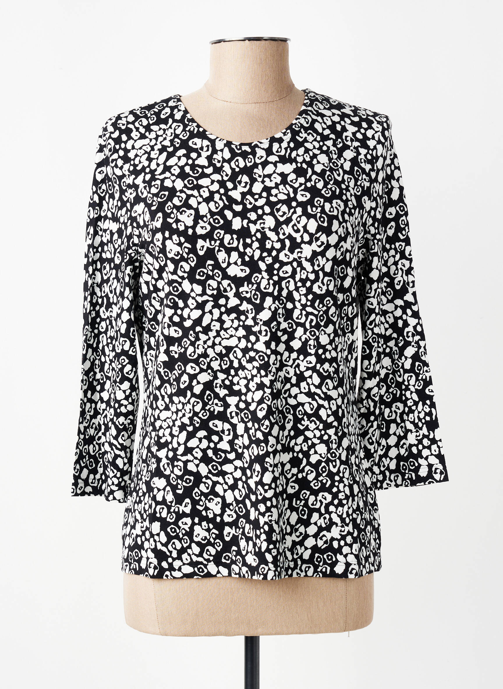 Top imprimé fantaisie manches 3/4 noir BARBARA LEBEK femme