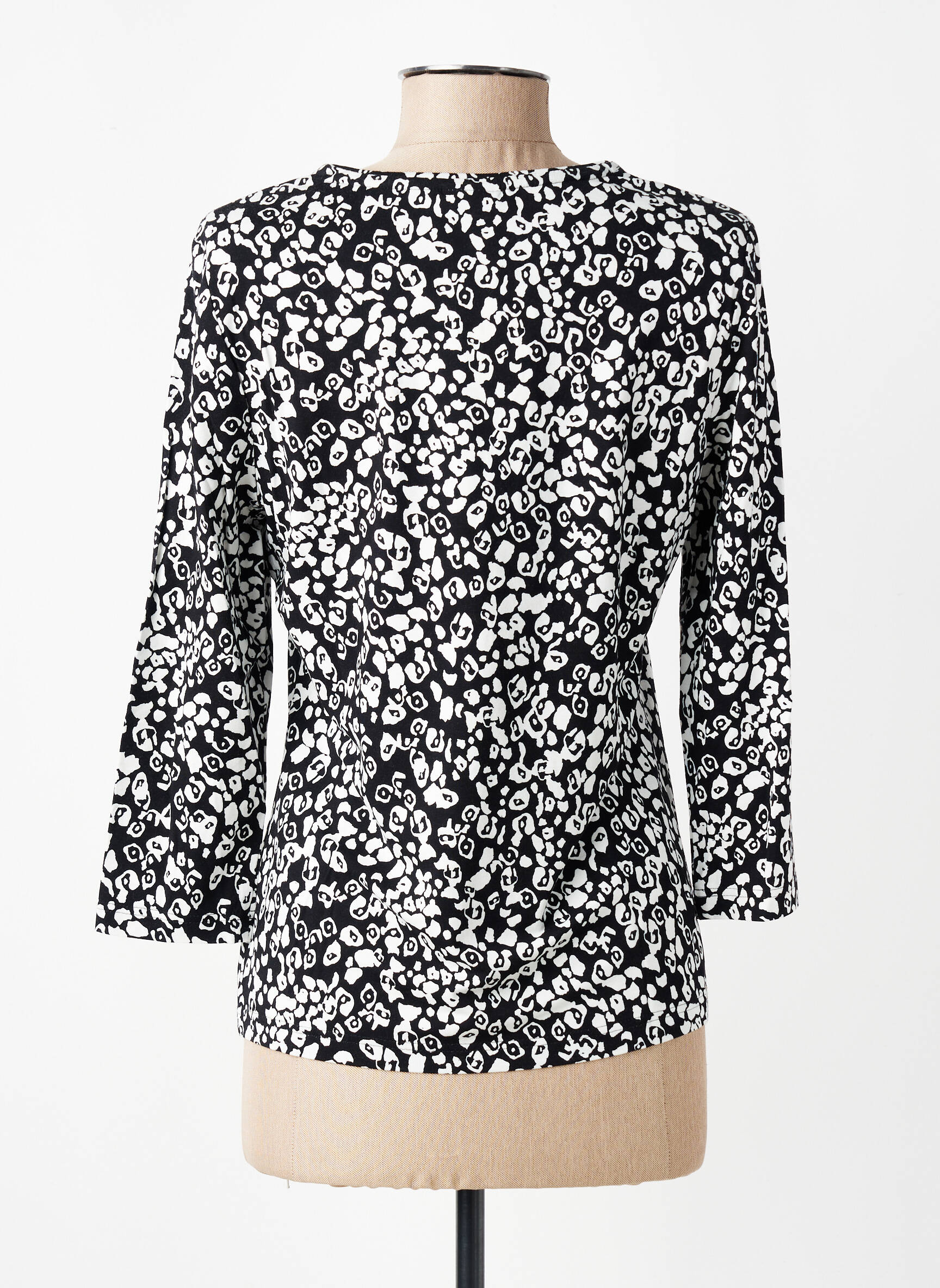 Top imprimé fantaisie manches 3/4 noir BARBARA LEBEK femme