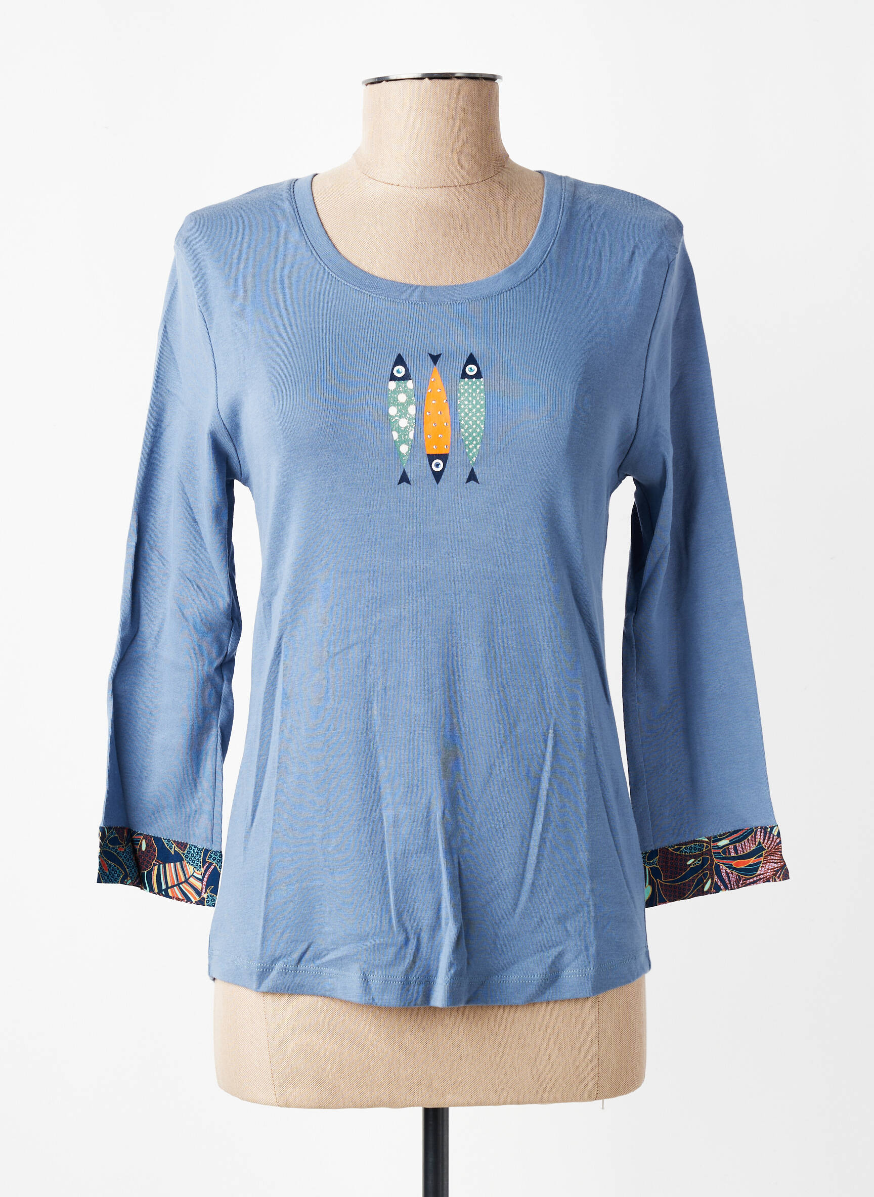 T-shirt manches 3/4 manches 3/4 bleu THALASSA femme