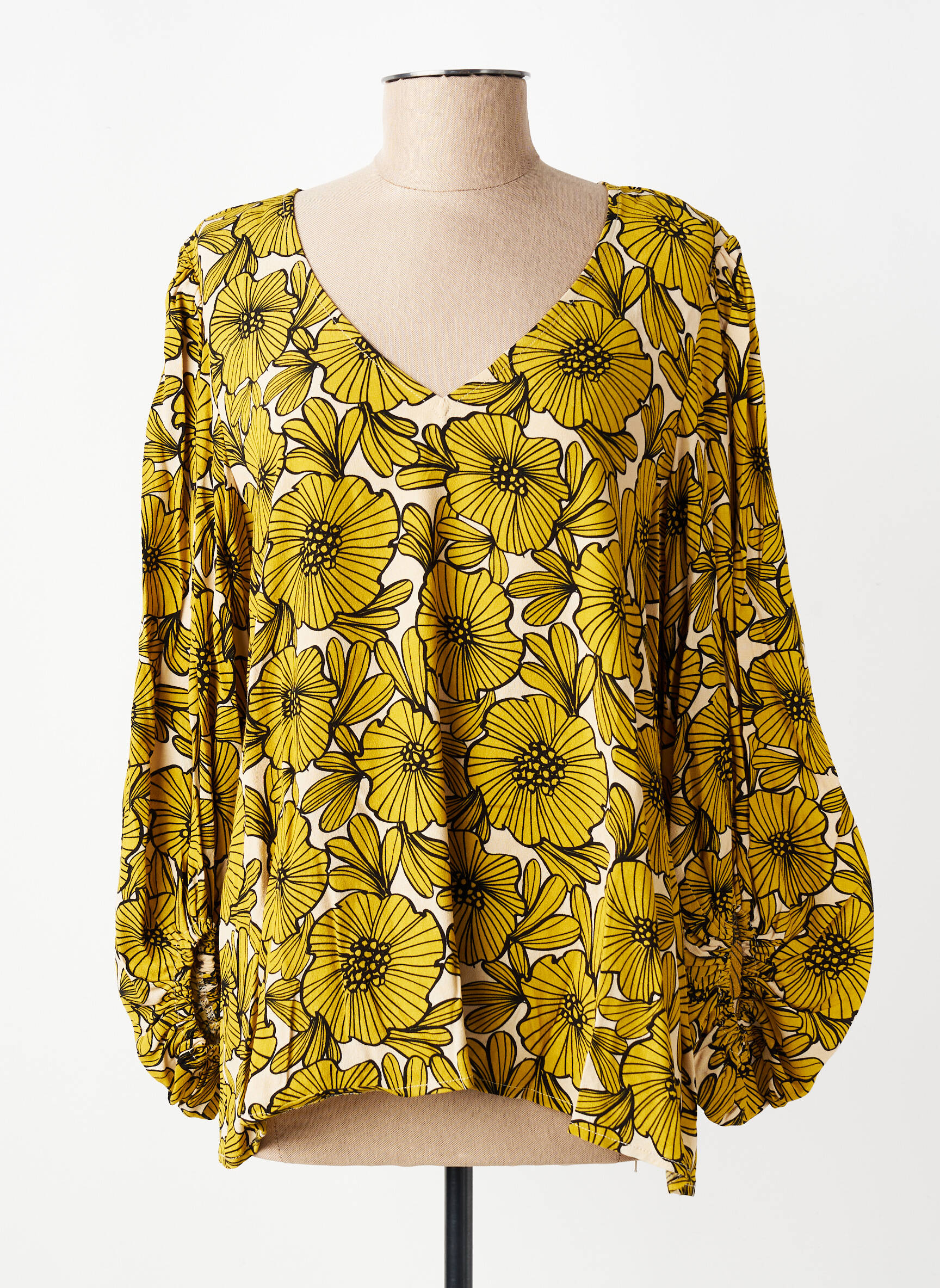 Blouse imprimé fantaisie manches longues jaune TRAFFIC PEOPLE femme