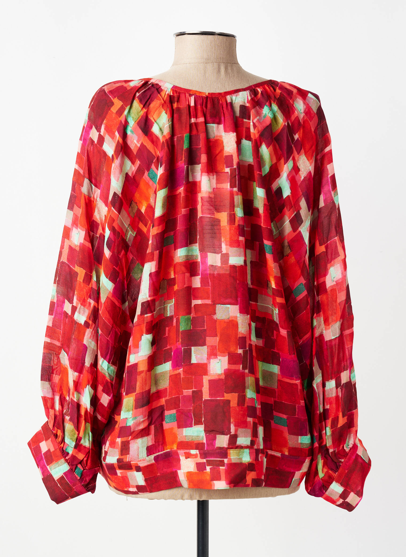 Blouse imprimé fantaisie manches longues rouge MADE IN SENS femme
