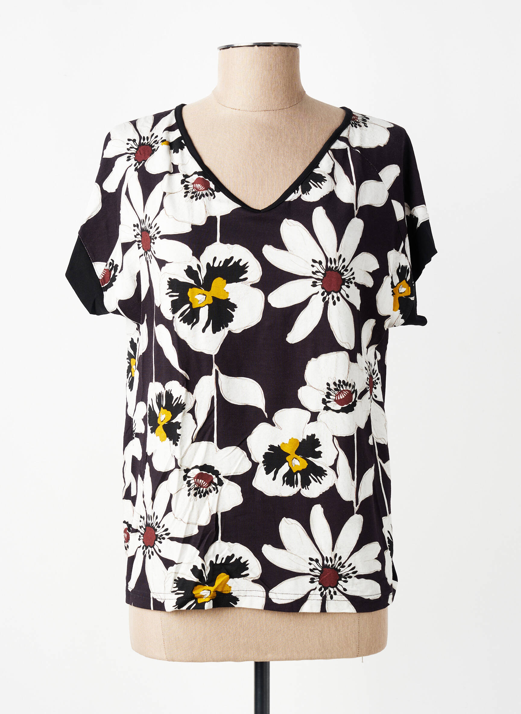 Top imprimé fantaisie manches courtes noir TELMAIL femme