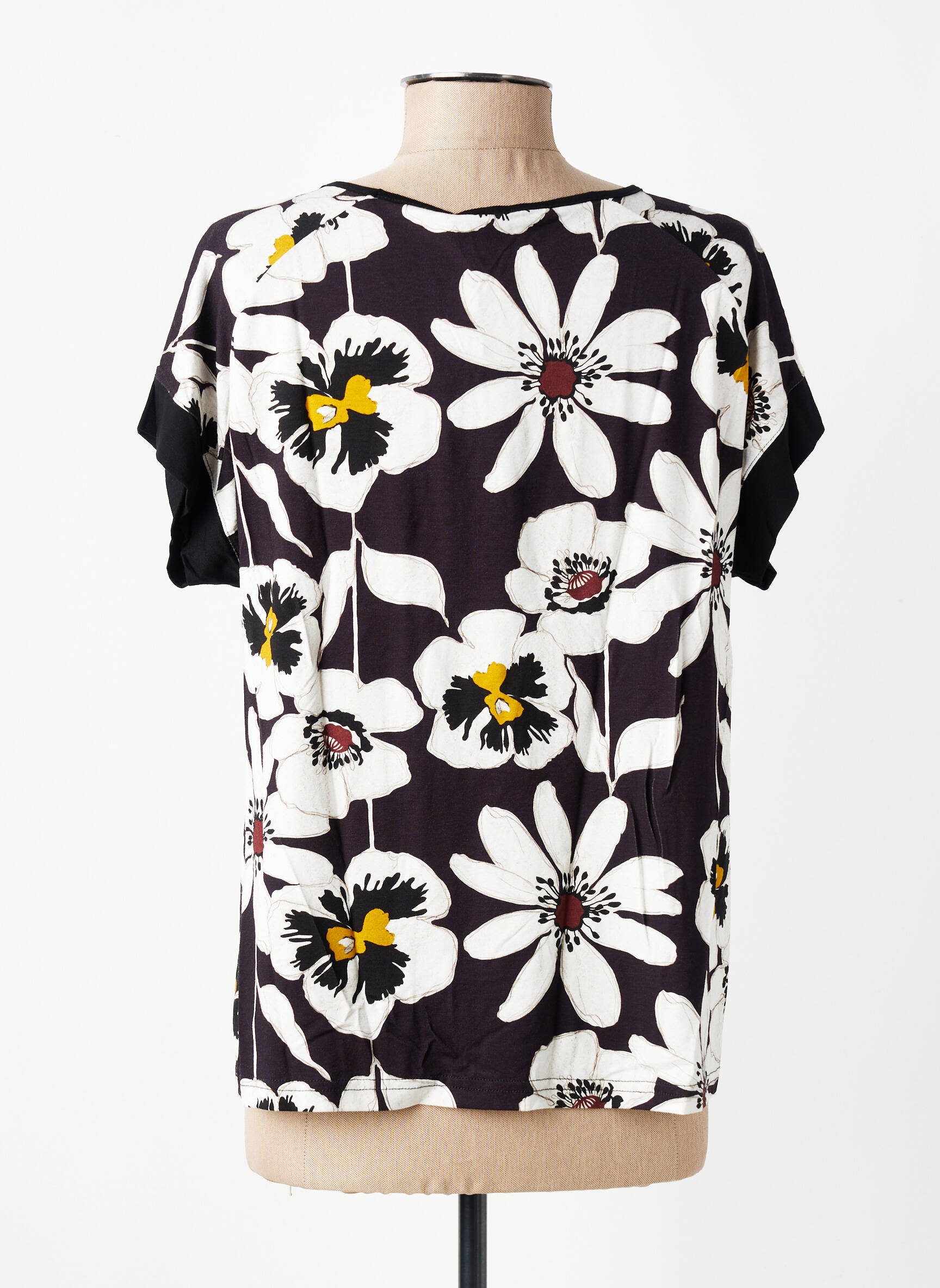 Top imprimé fantaisie manches courtes noir TELMAIL femme