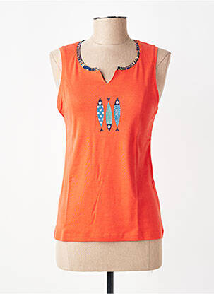 Top imprimé fantaisie sans manche orange THALASSA femme