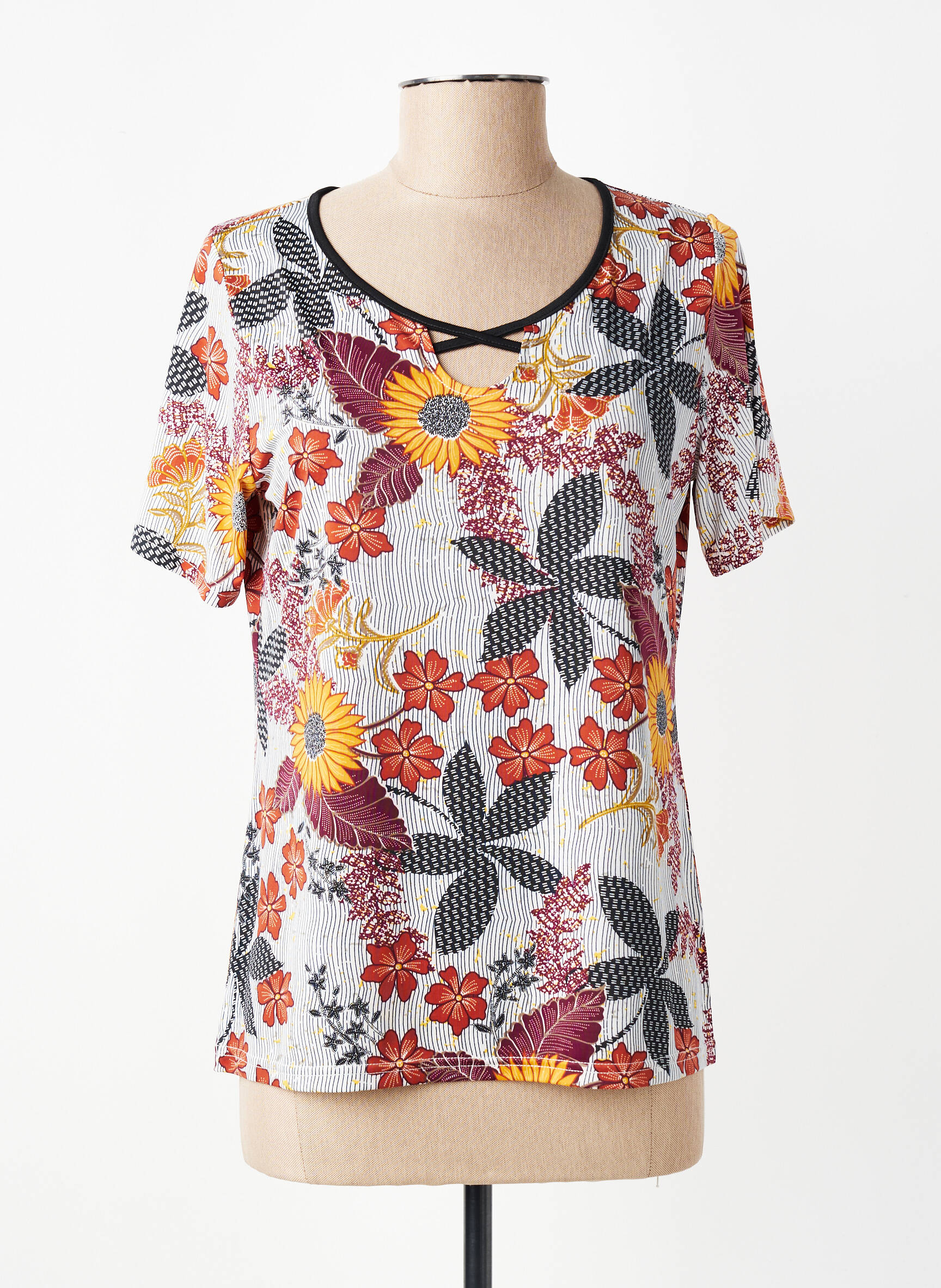 Top imprimé fantaisie manches courtes gris TELMAIL femme