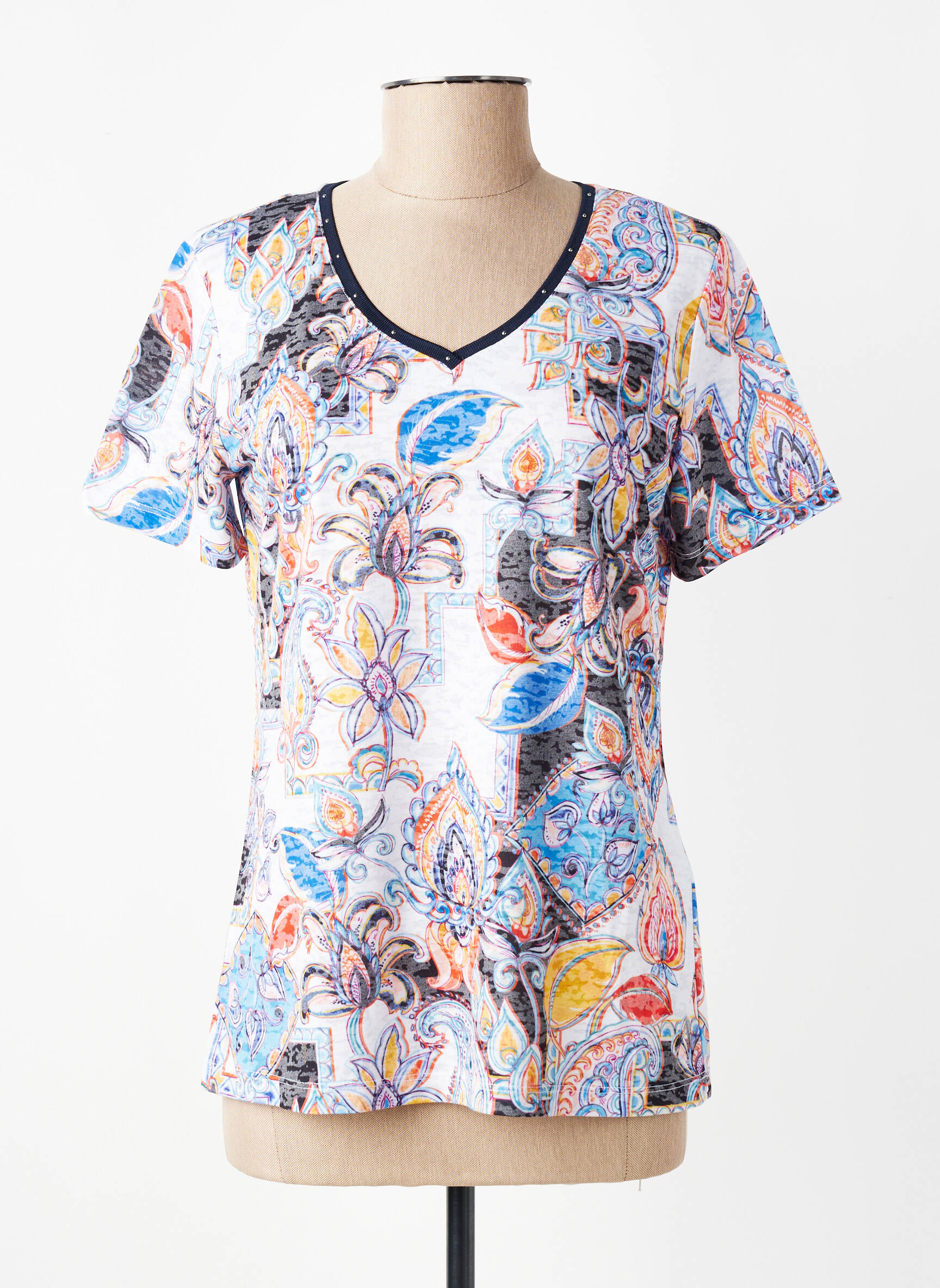 Top imprimé fantaisie manches courtes bleu CONCEPT  K femme