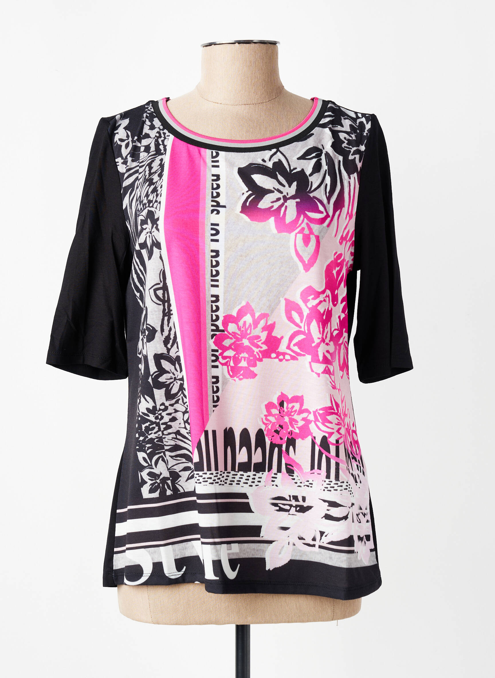 Top imprimé fantaisie manches 3/4 noir BARBARA LEBEK femme