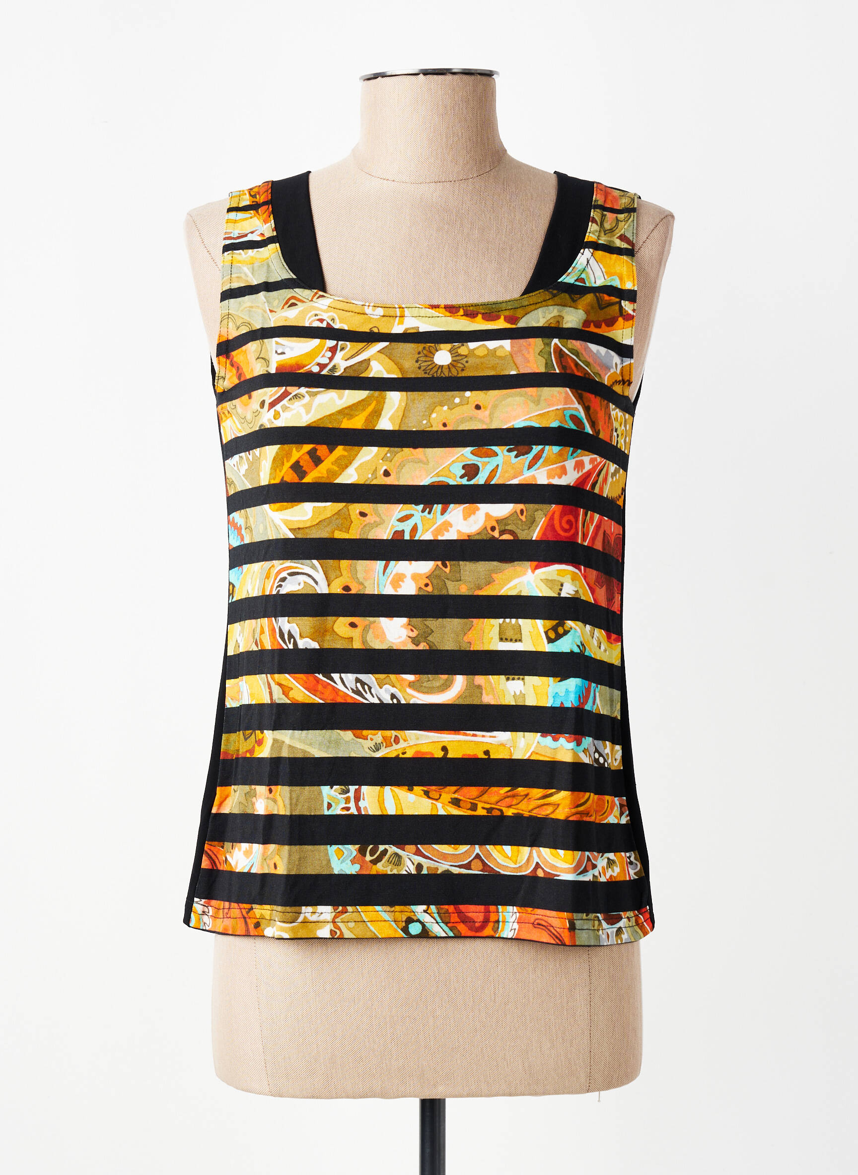 Top imprimé fantaisie sans manche noir TELMAIL femme