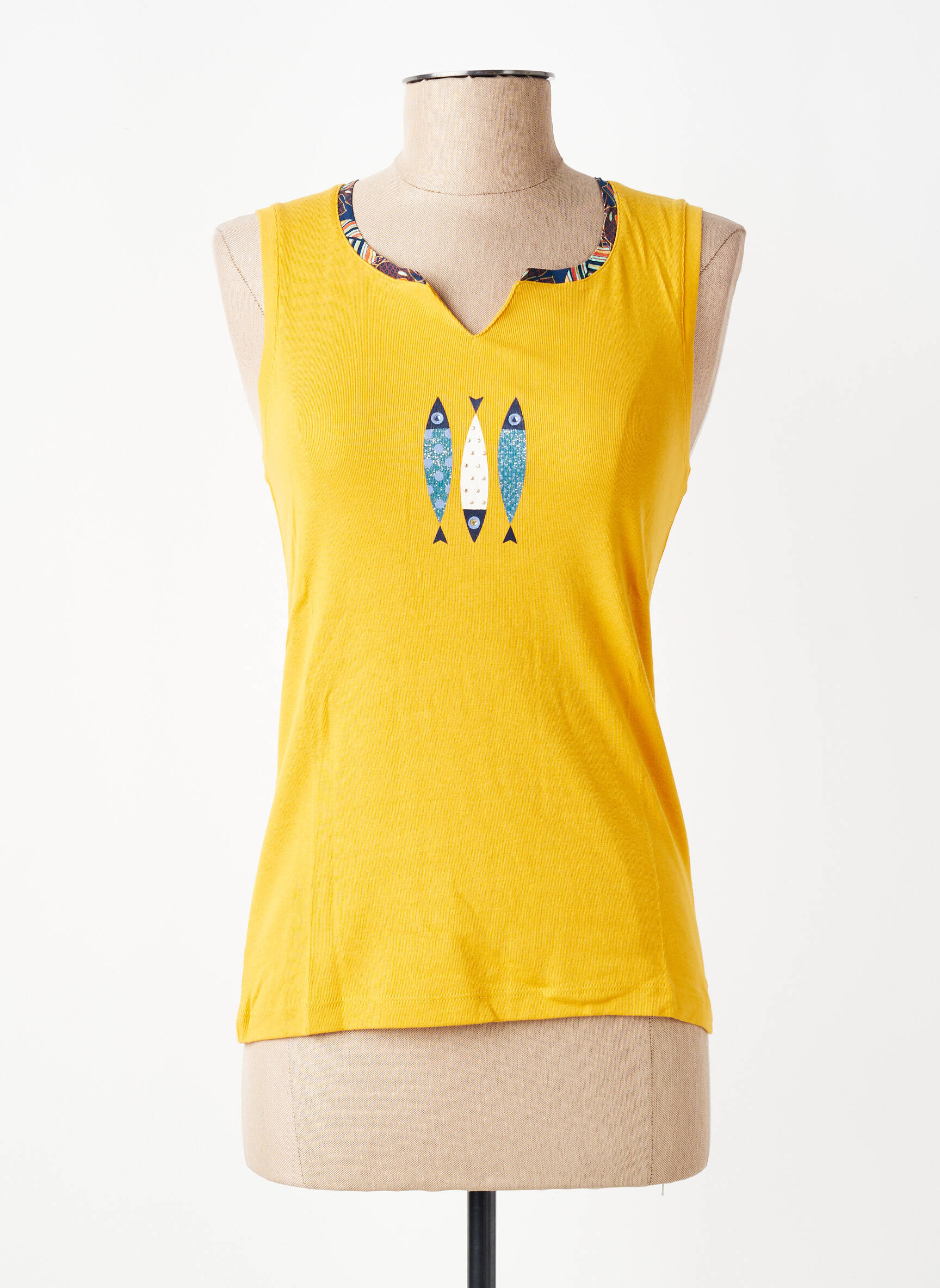 Top imprimé fantaisie sans manche jaune THALASSA femme