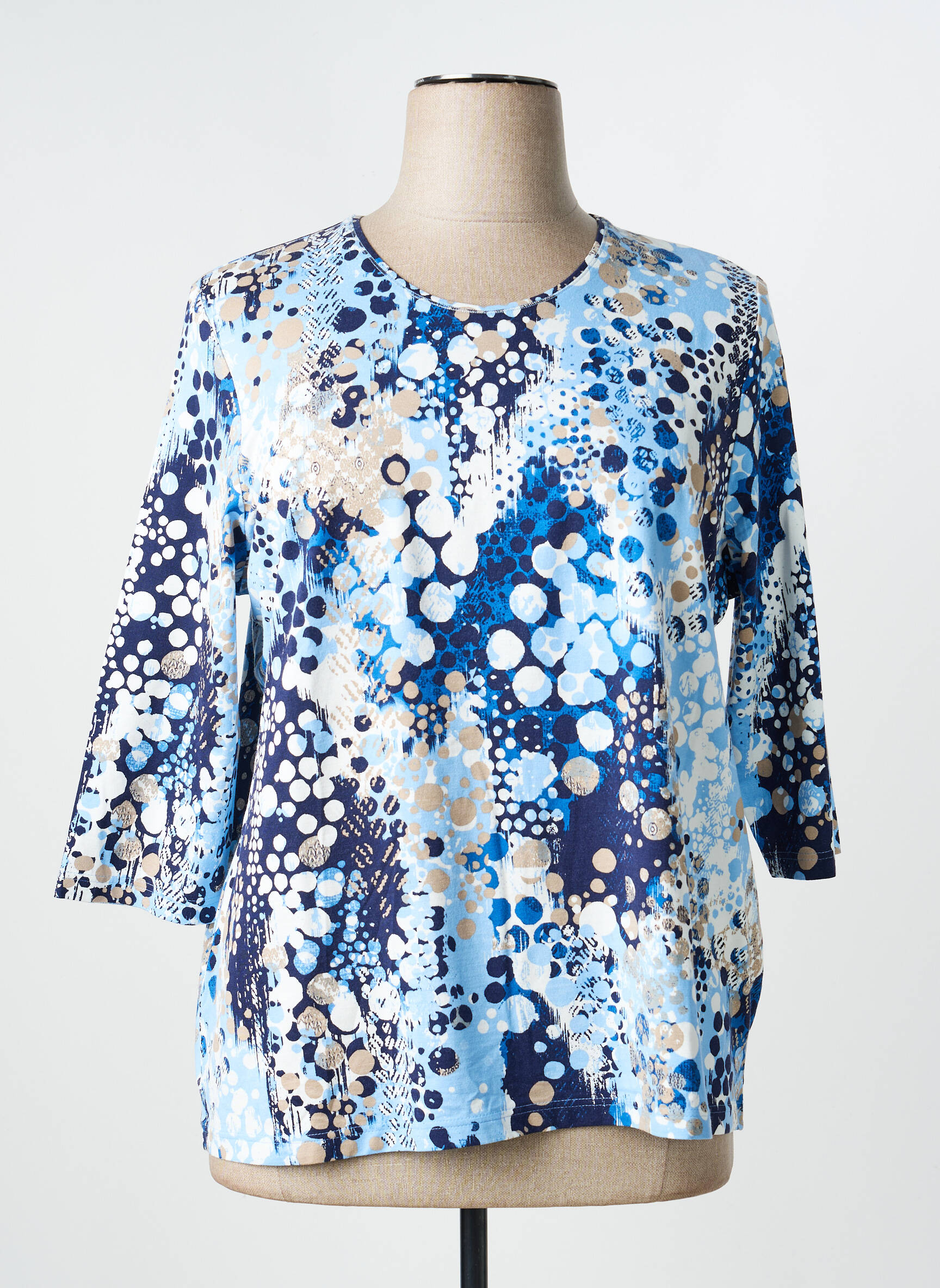Top imprimé fantaisie manches 3/4 bleu BARBARA LEBEK femme