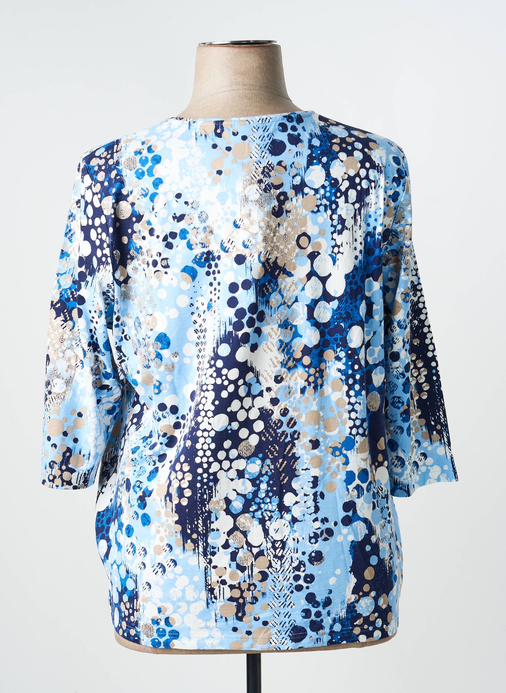 Top imprimé fantaisie manches 3/4 bleu BARBARA LEBEK femme