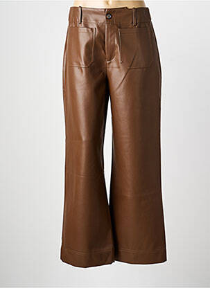 Pantalon large fermeture zippée sous rabat boutonné taille haute marron DERHY femme