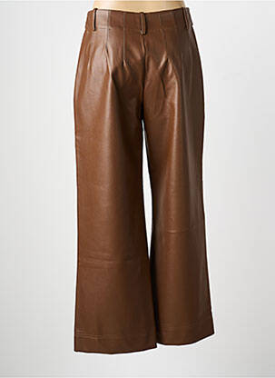 Pantalon large fermeture zippée sous rabat boutonné taille haute marron DERHY femme