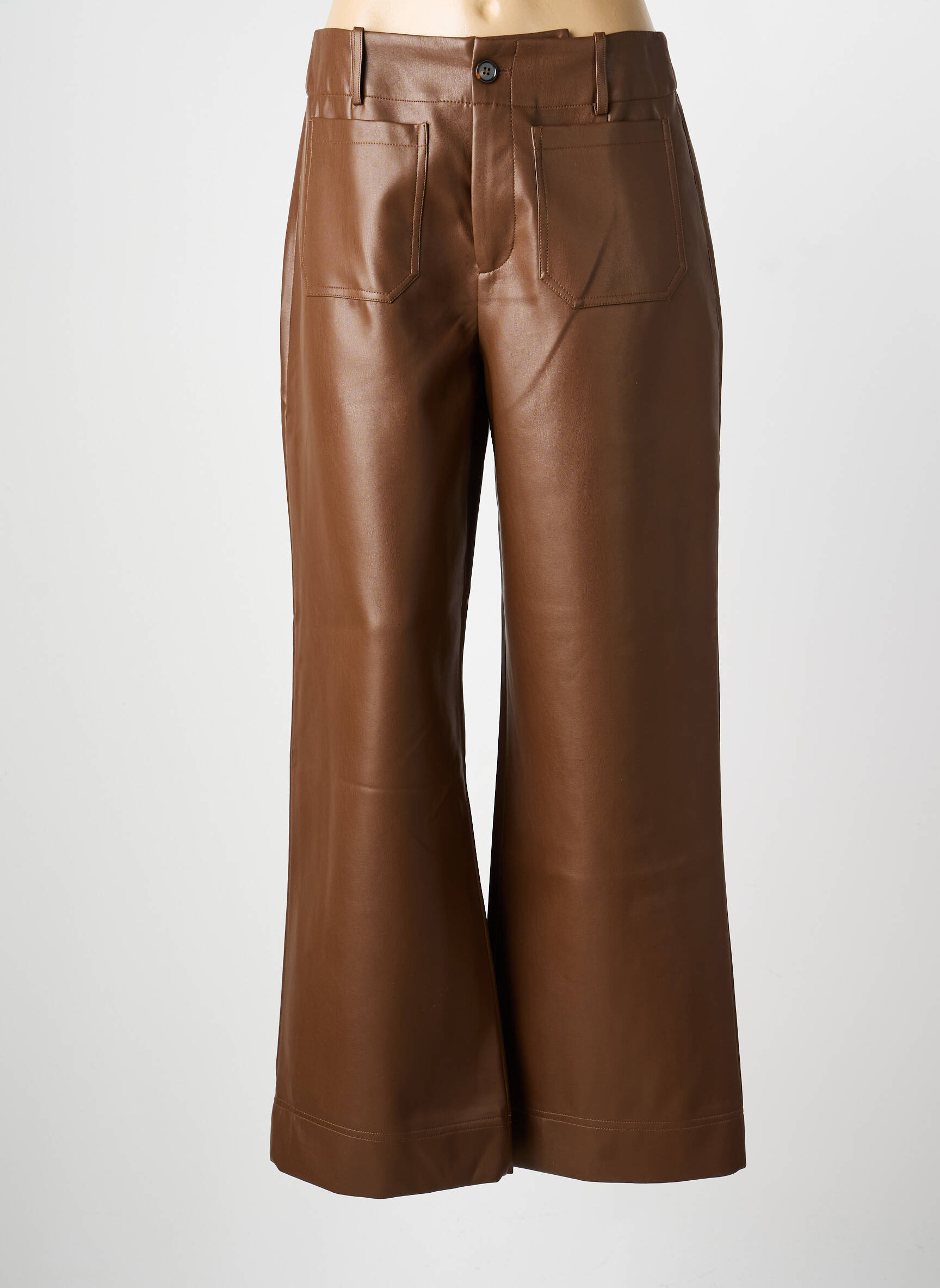 Pantalon large fermeture zippée sous rabat boutonné taille haute marron DERHY femme