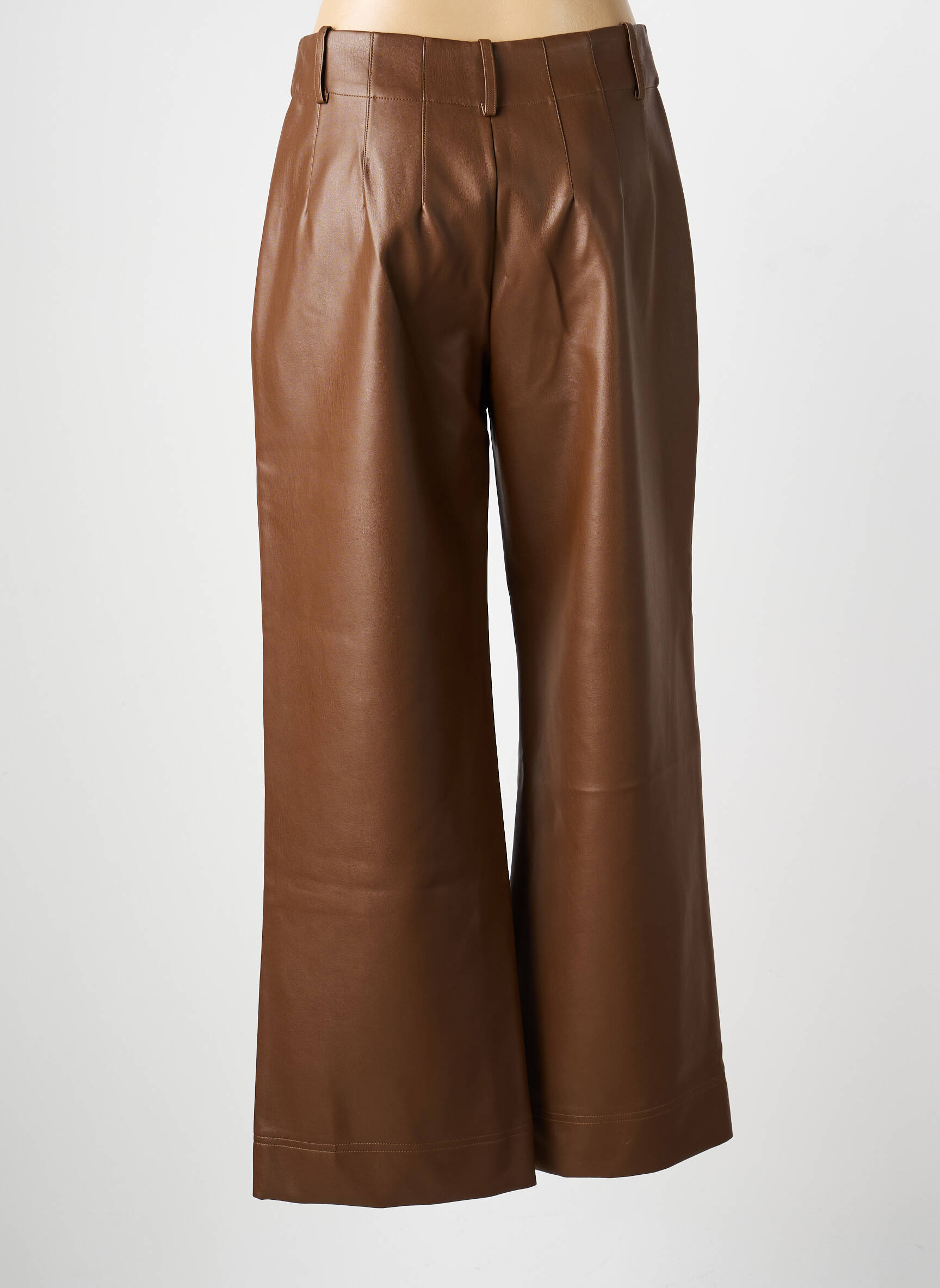 Pantalon large fermeture zippée sous rabat boutonné taille haute marron DERHY femme
