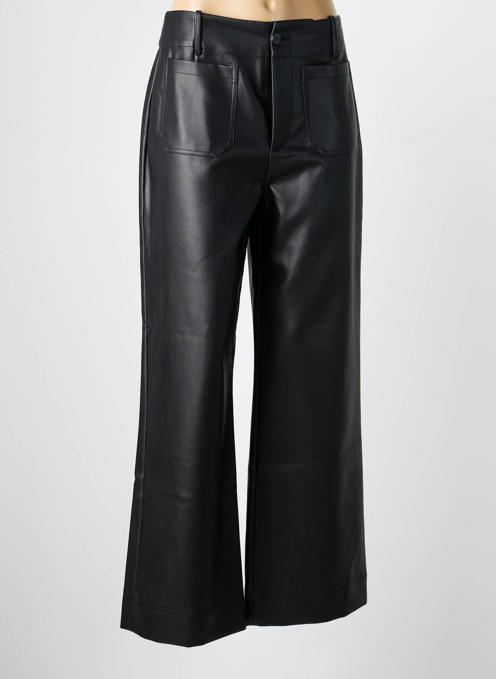 Pantalon large fermeture zippée sous rabat boutonné taille haute noir DERHY femme