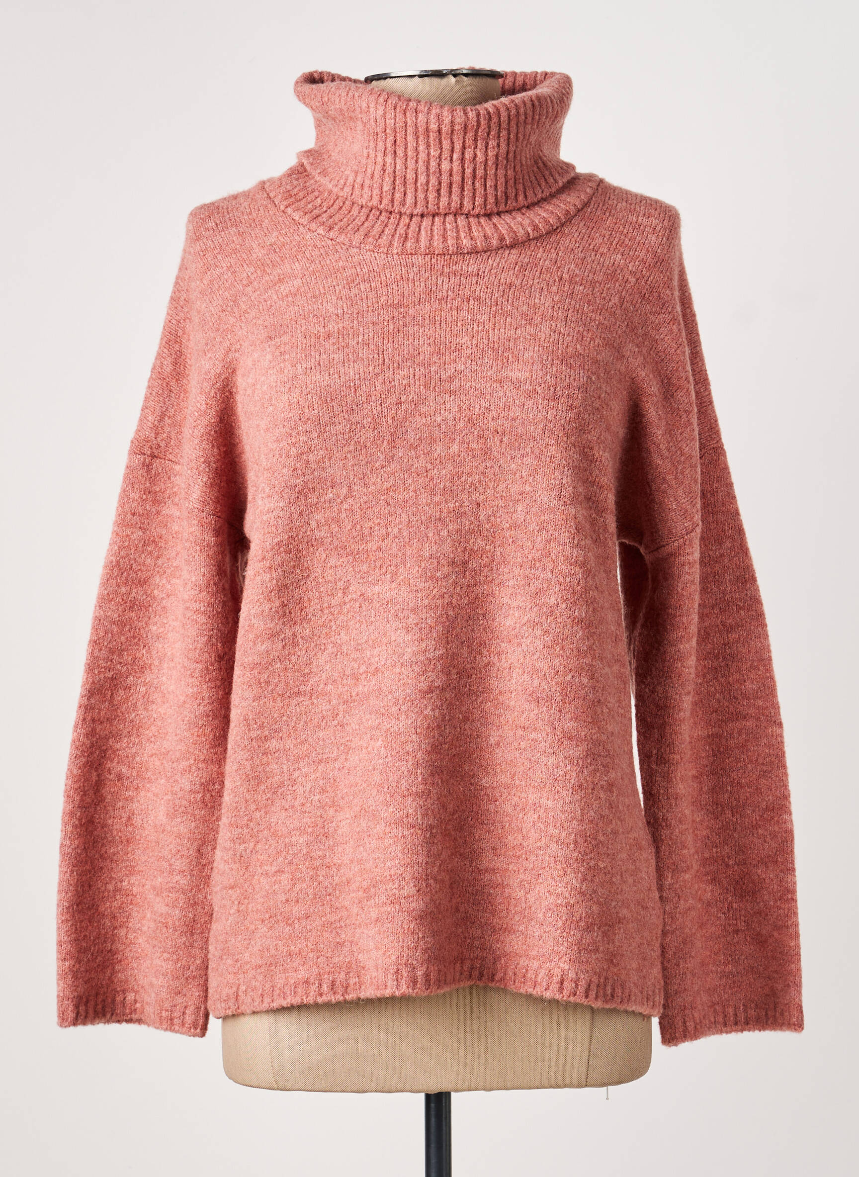 Pull col roulé tissage chiné manches longues rose GRIFFON femme