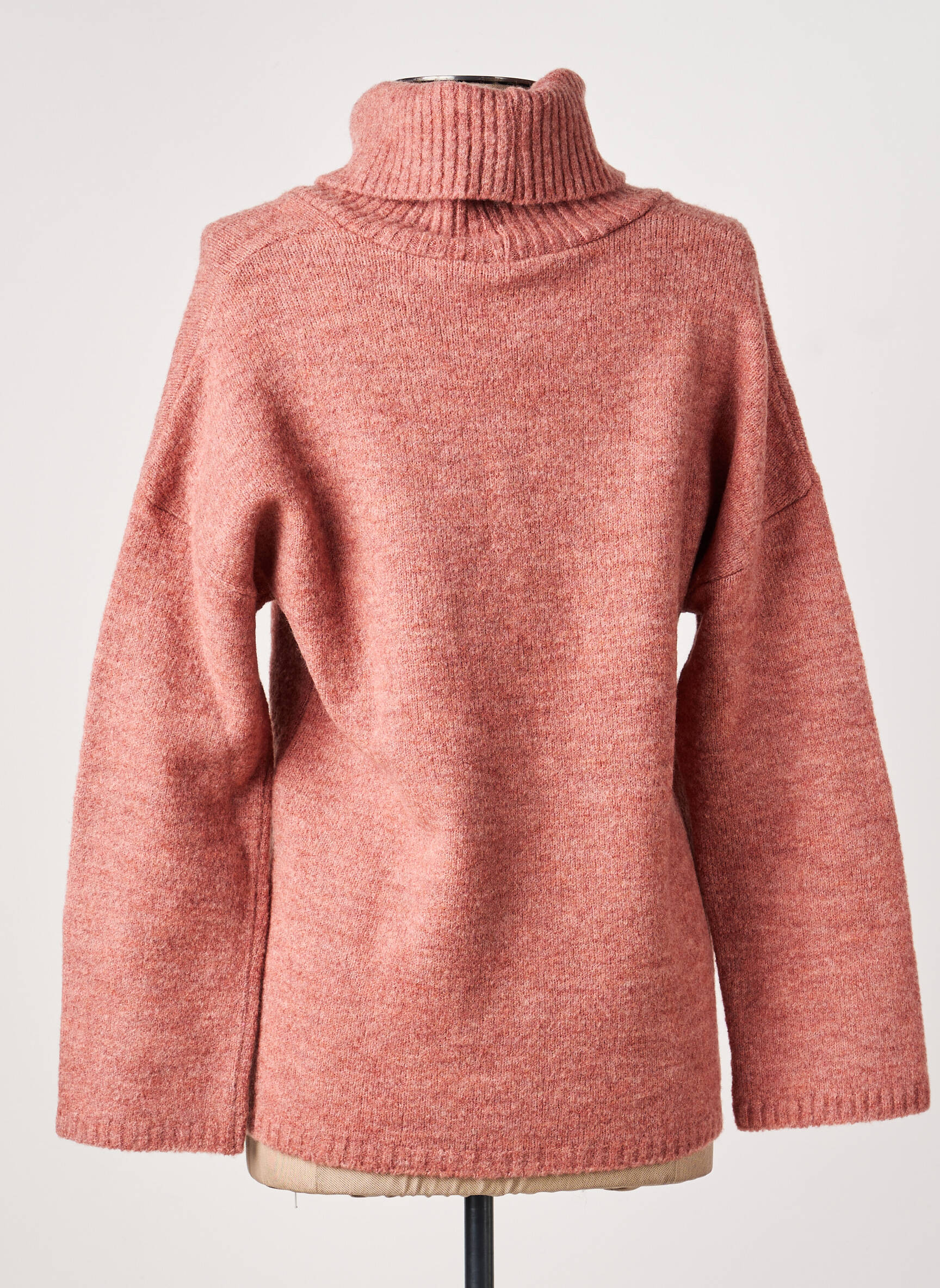 Pull col roulé tissage chiné manches longues rose GRIFFON femme