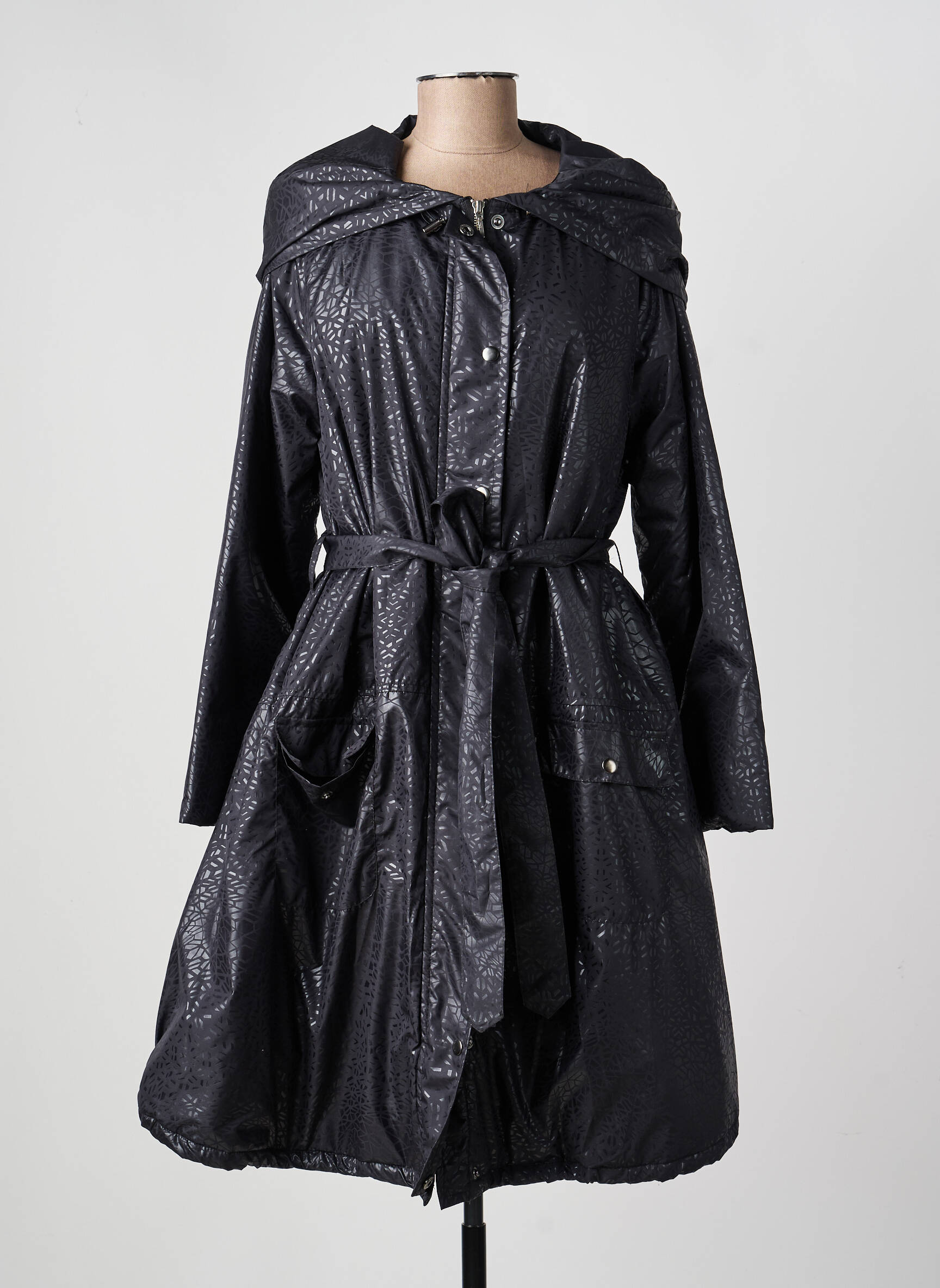 Imperméable finition intérieure doublure satiné a capuche noir AGATHE & LOUISE femme