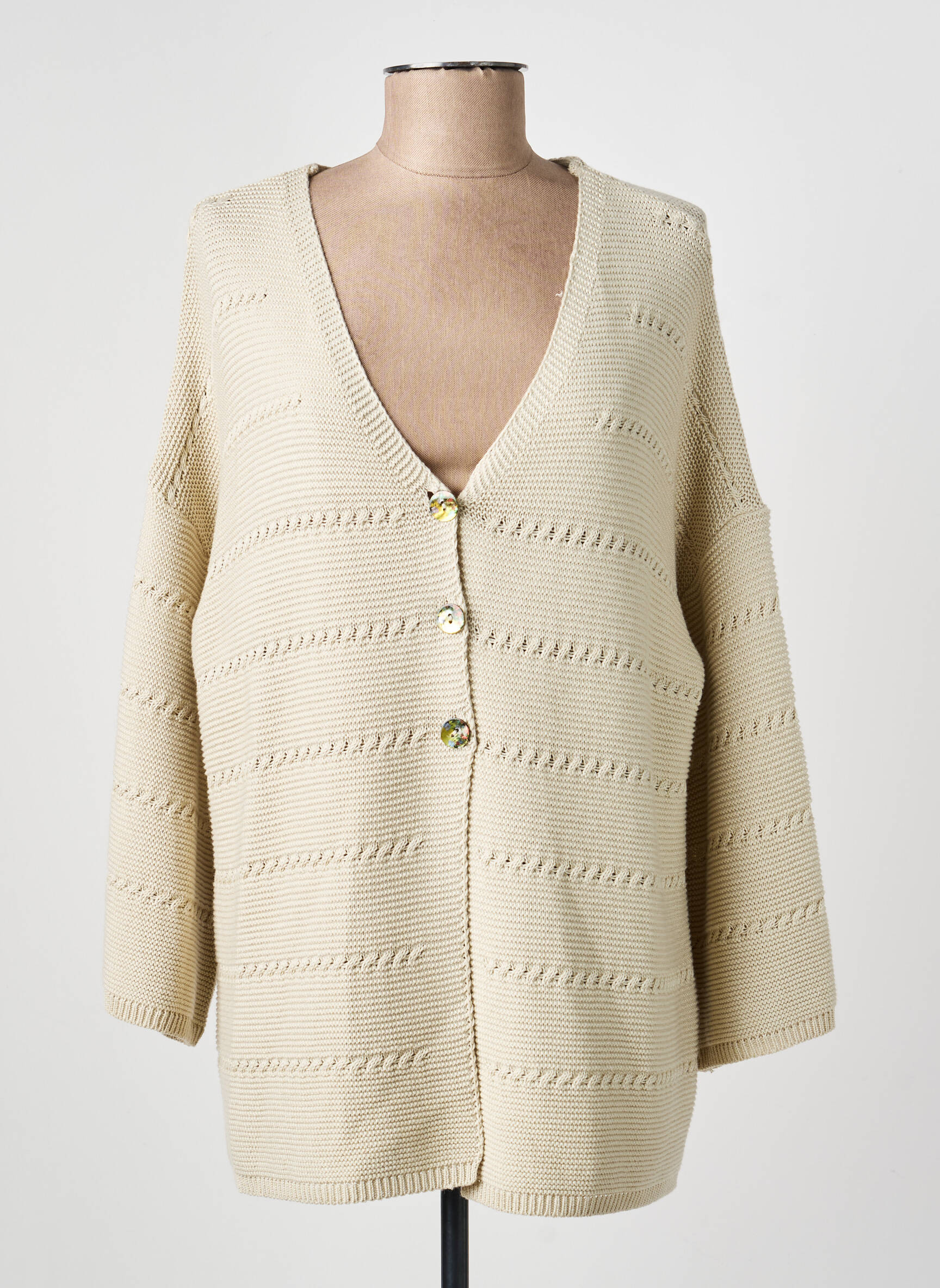 Gilet manches longues maille souple et aérée beige GRIFFON femme