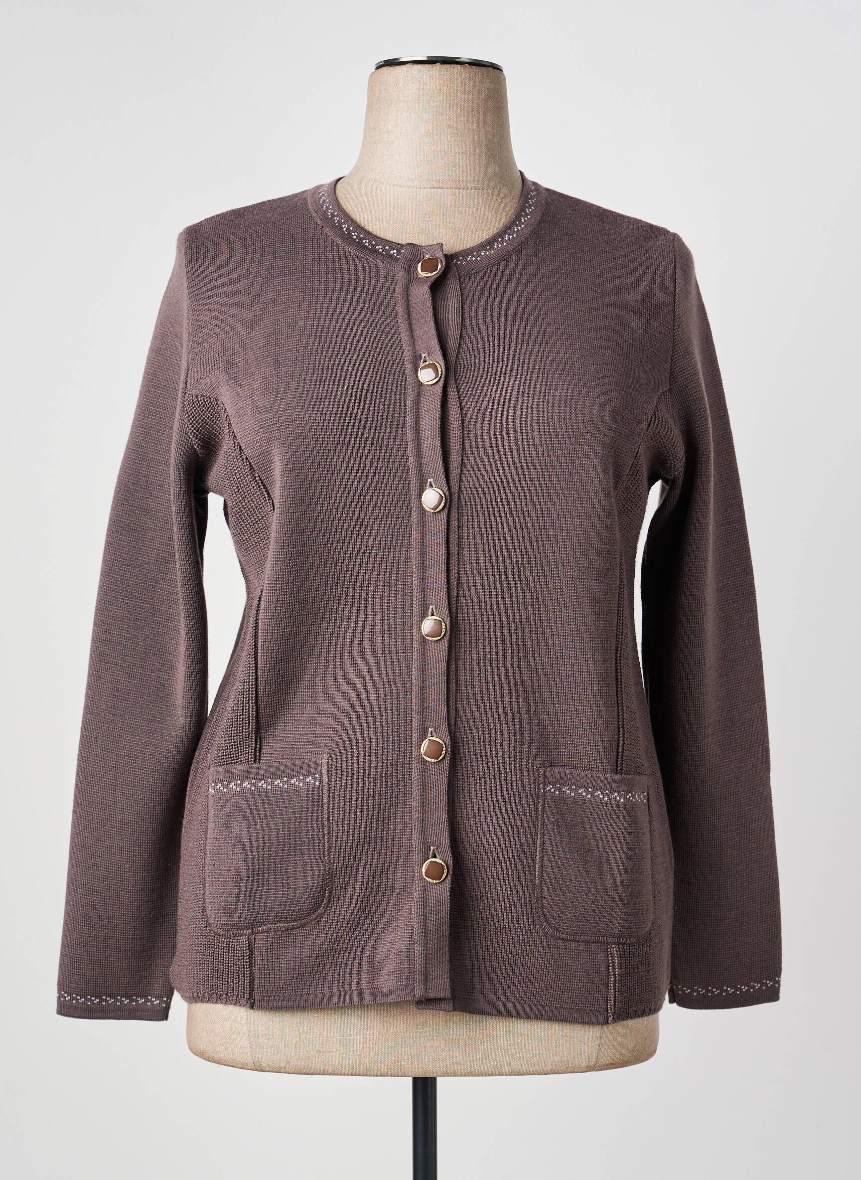 Gilet manches longues col rond marron GRIFFON femme