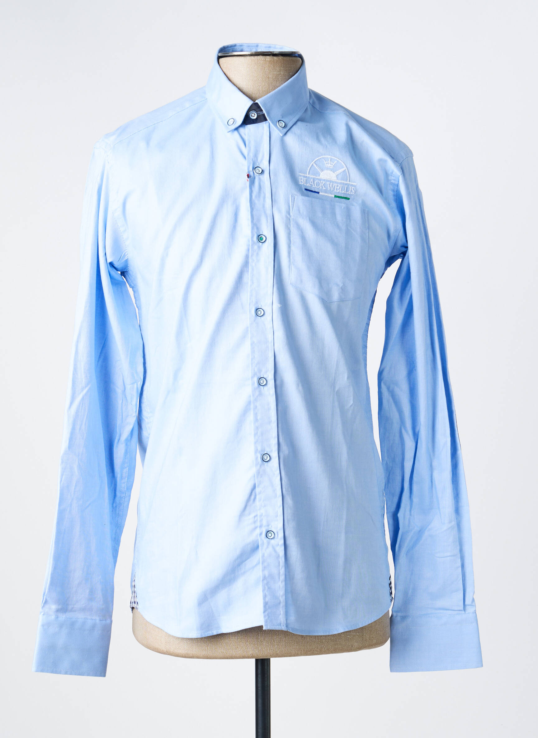 Chemise manches longues coupe cintrée bleu BLACK WELLIS homme